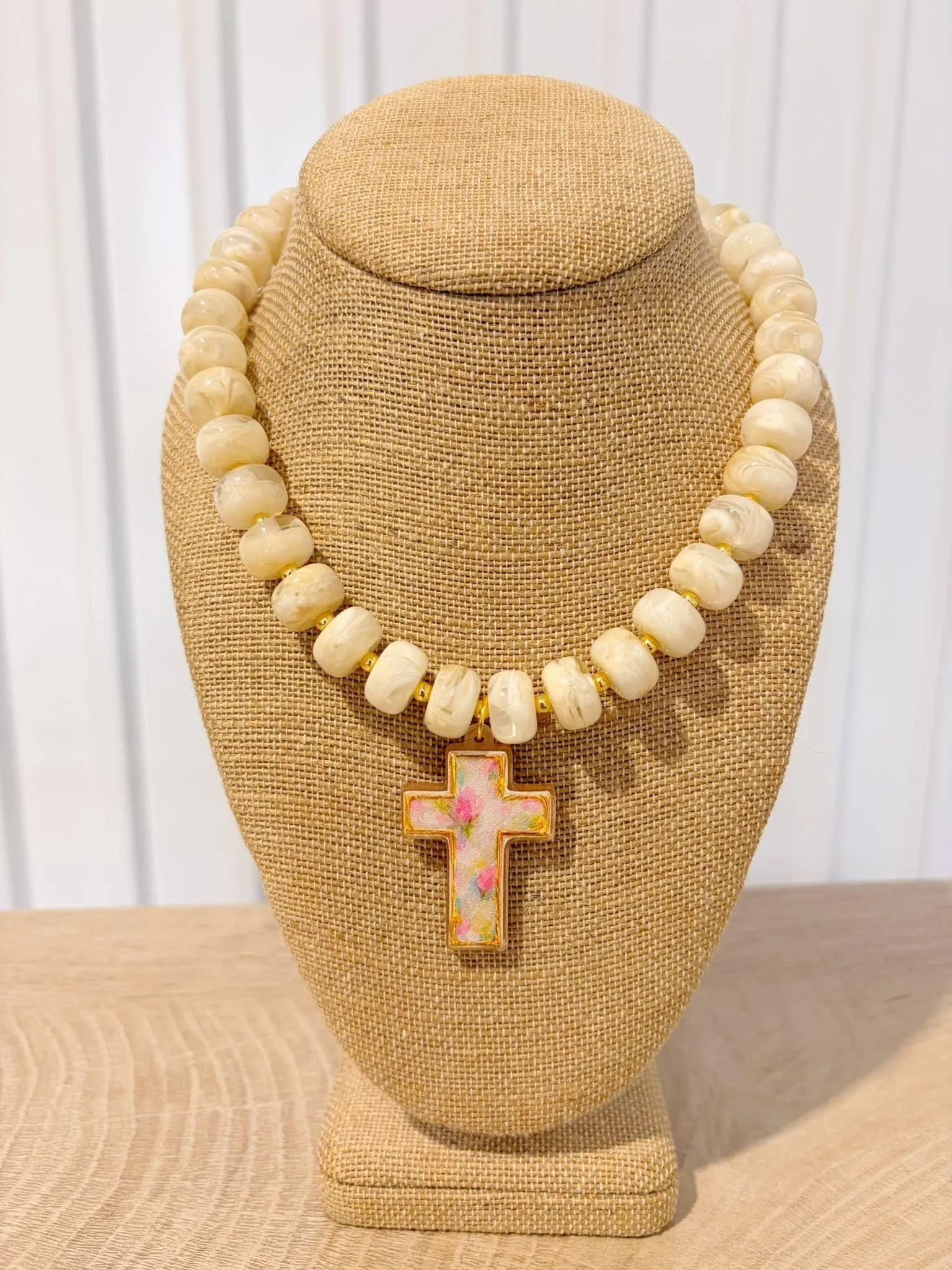 Rebecca x Kate Cream Cross Necklace