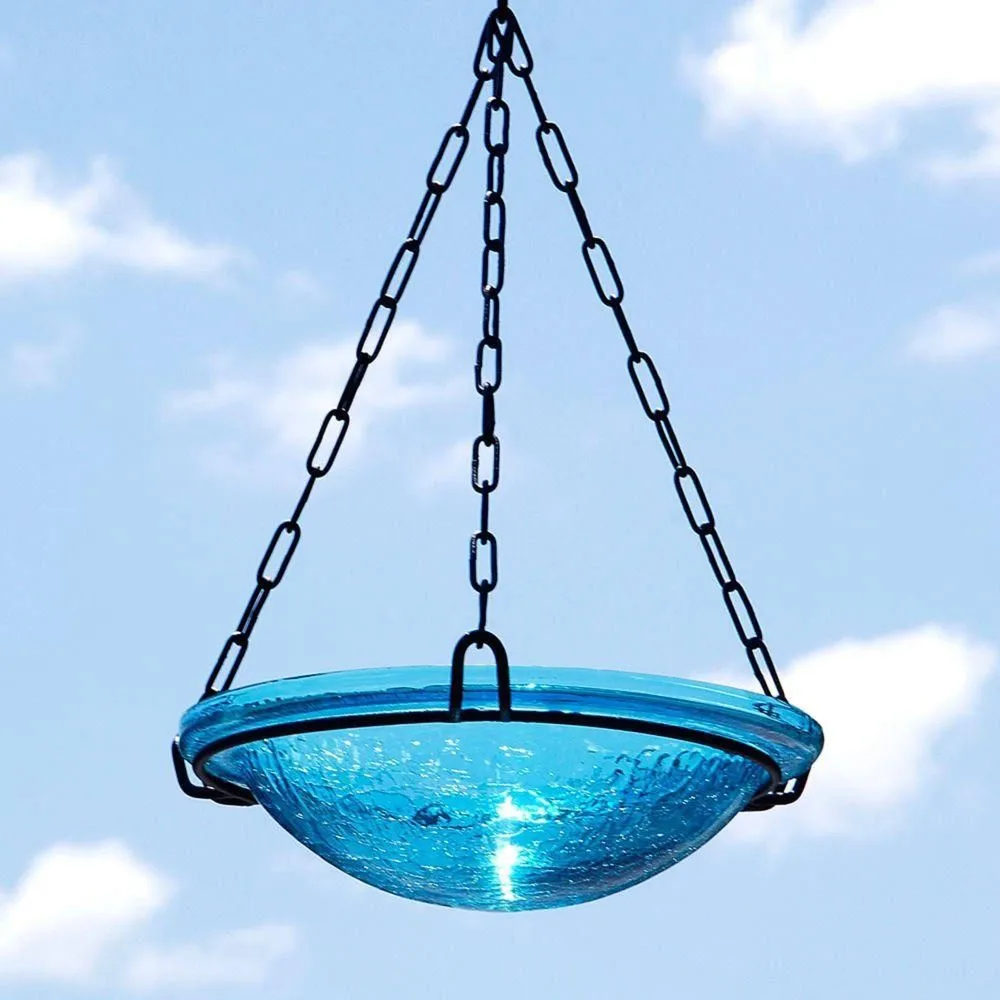 New without box - 12.5" Crackle Glass Hanging Birdbath Bowl Teal - Achla Designs: