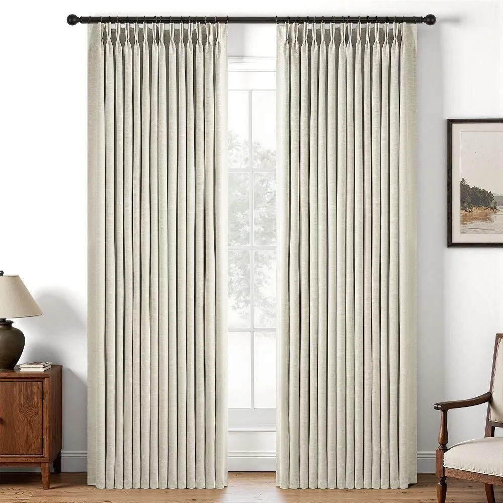 New without box - Topfinel 96 Inch Pinch Pleat Linen Blackout Curtains BeigeWhite Full