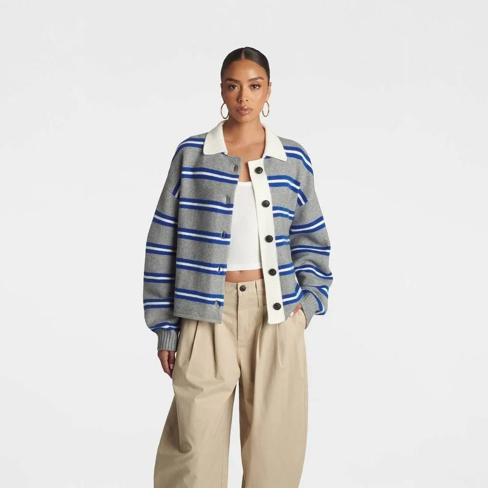 New without Tags - Size: XL - KBB by KAHLANA Women's Striped 'The School Boy Cardigan Sweater'