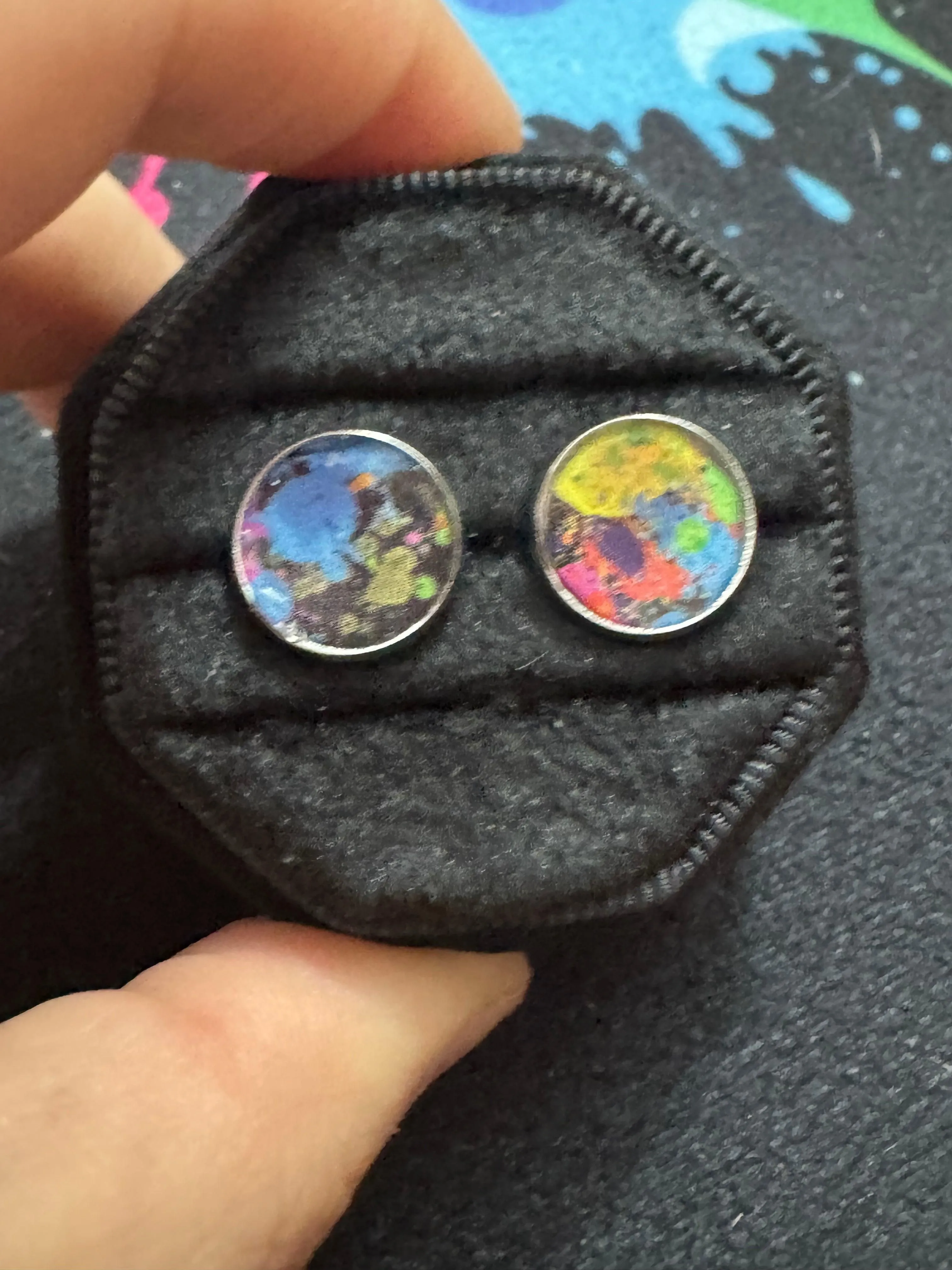 Handmade Recycled Business Card Resin Stud Earrings