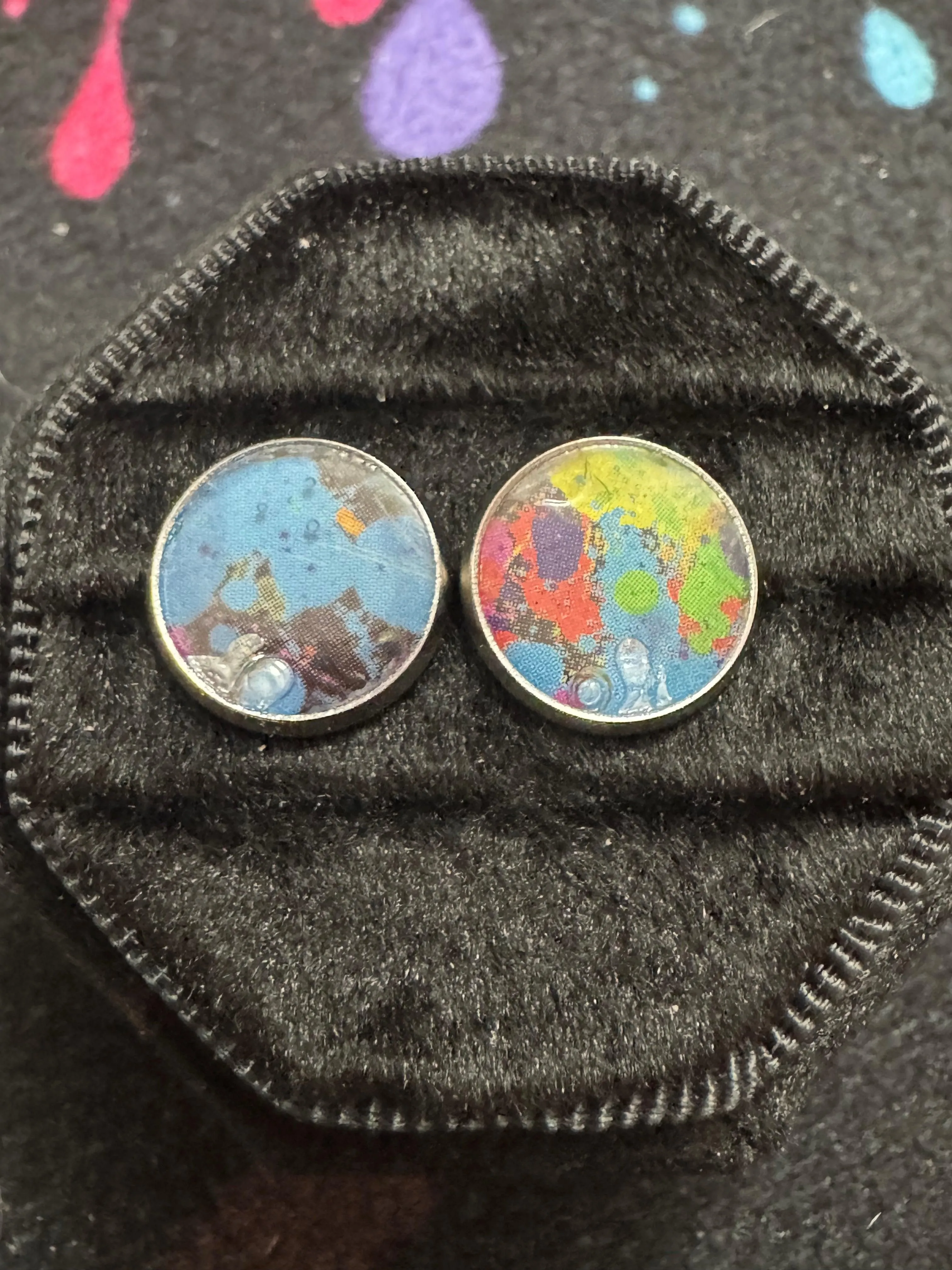 Handmade Recycled Business Card Resin Stud Earrings