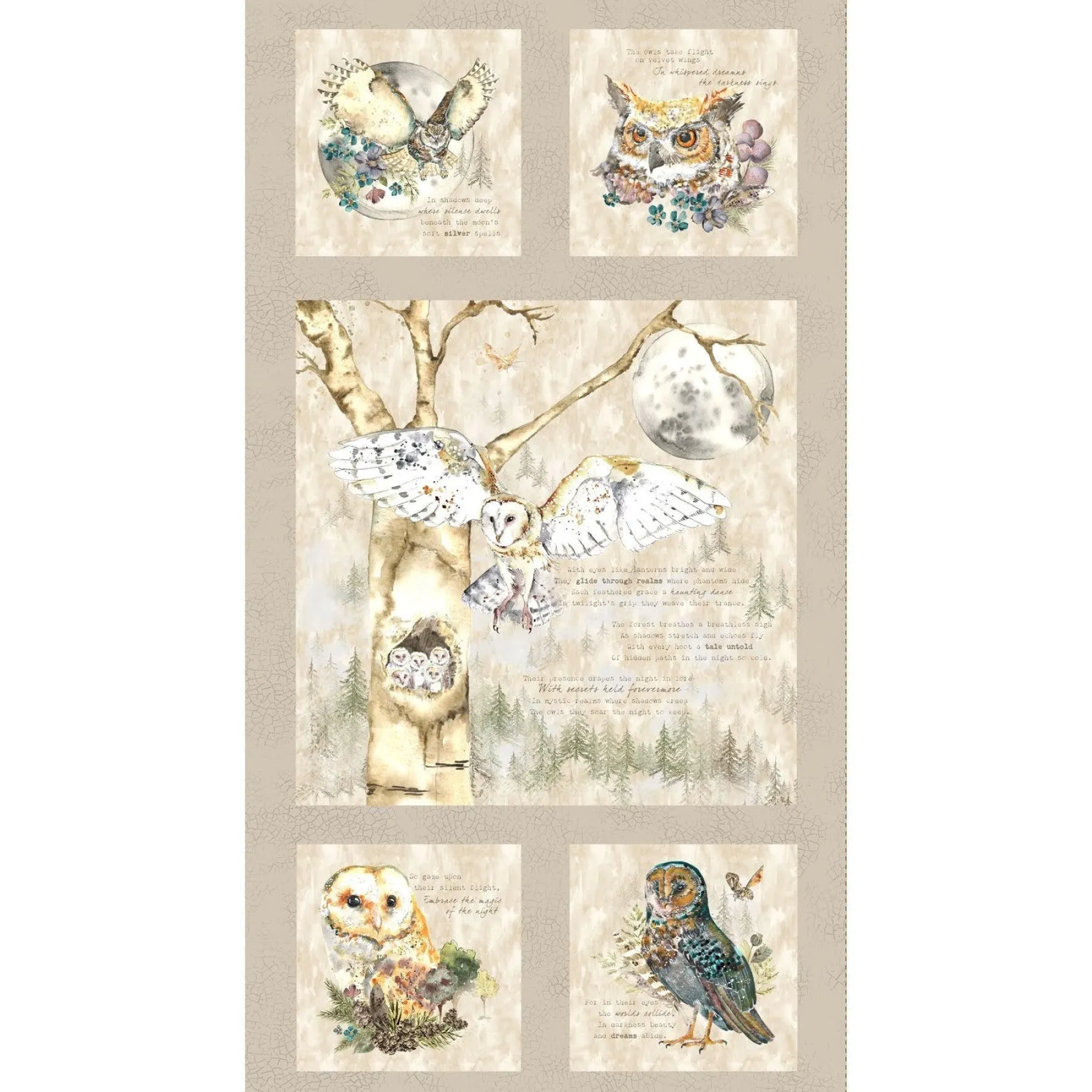 Night Whispers- 24" Taupe Panel: Sold by the PANEL
