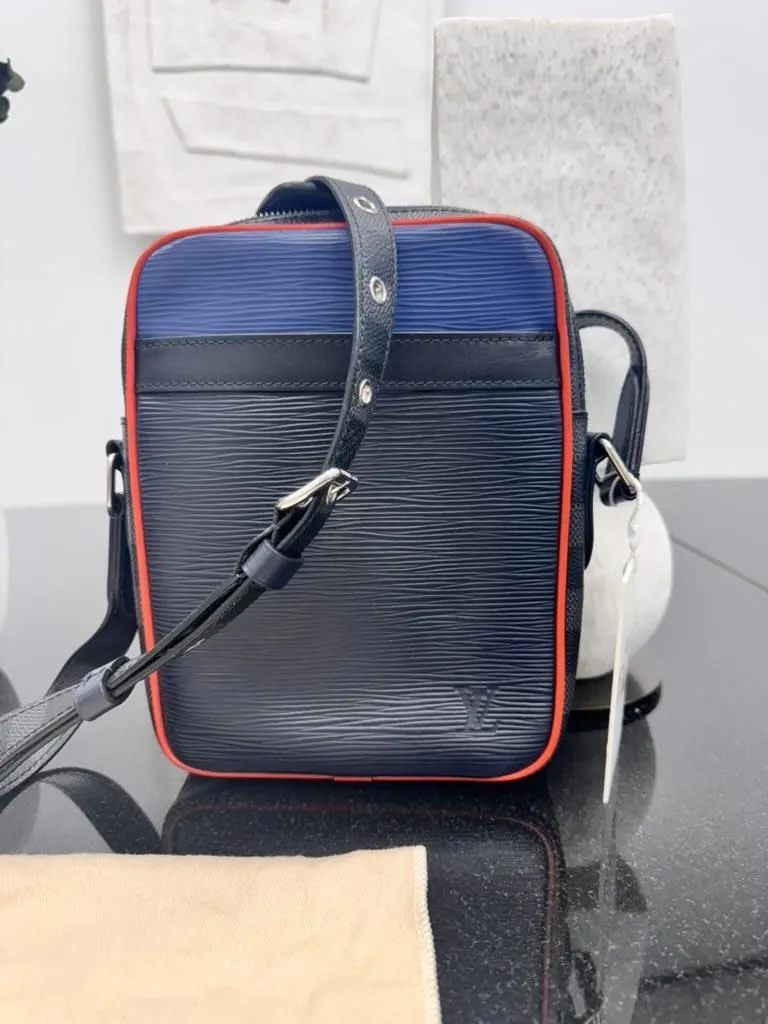 Louis Vuitton Navy Blue Epi And Damier Graphite Danube Slim PM Messenger Bag