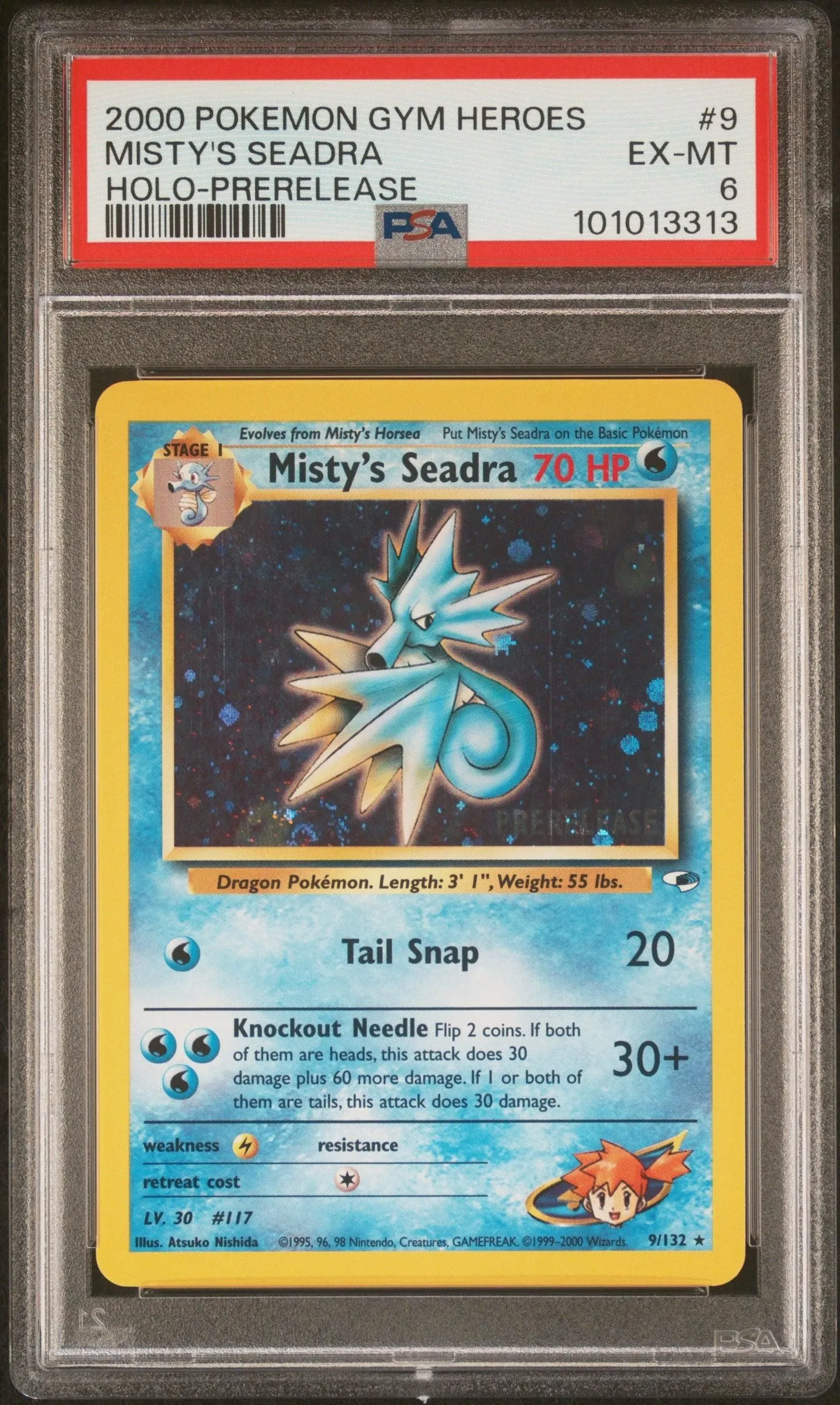 2000 Pokemon Gym Heroes Holo-Prerelease Misty'S Seadra 6 PSA #9
