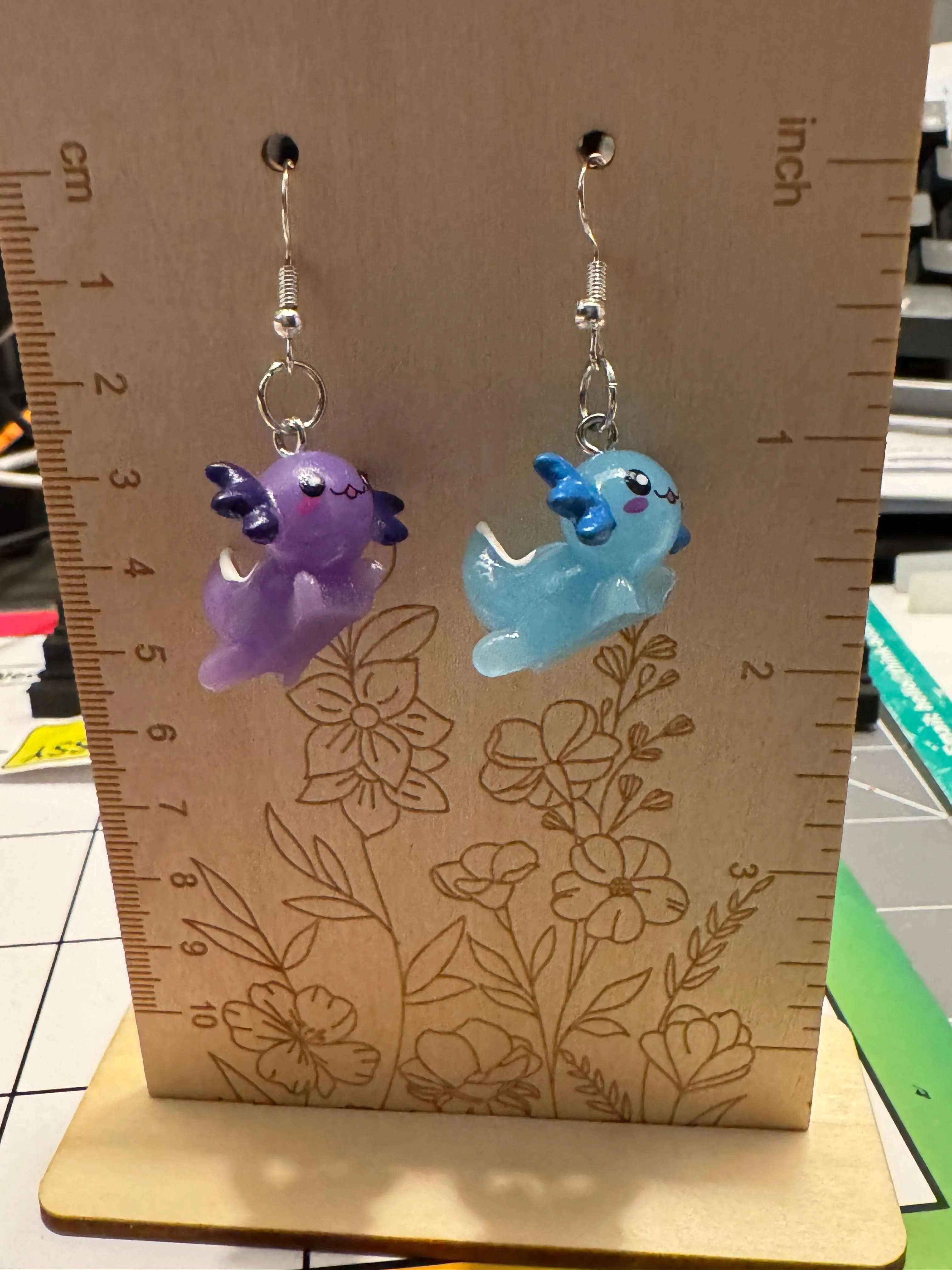 Handmade Axolotl Dangle Earrings