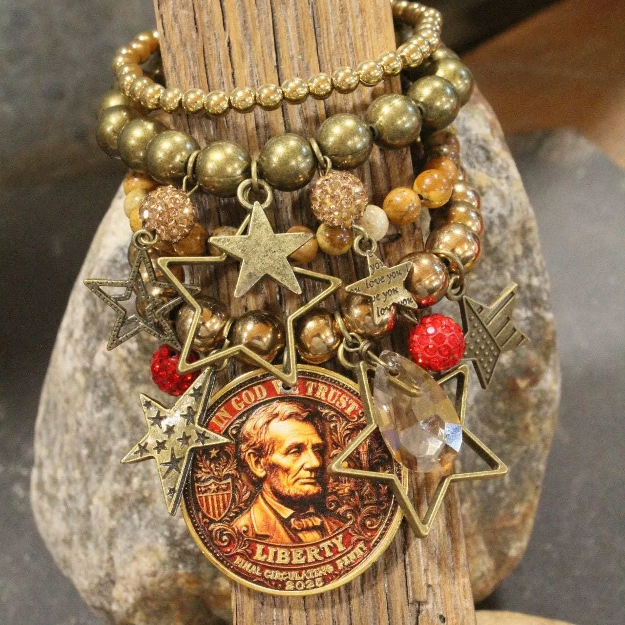 In God We Trust Golden Charm'd Bracelet Set