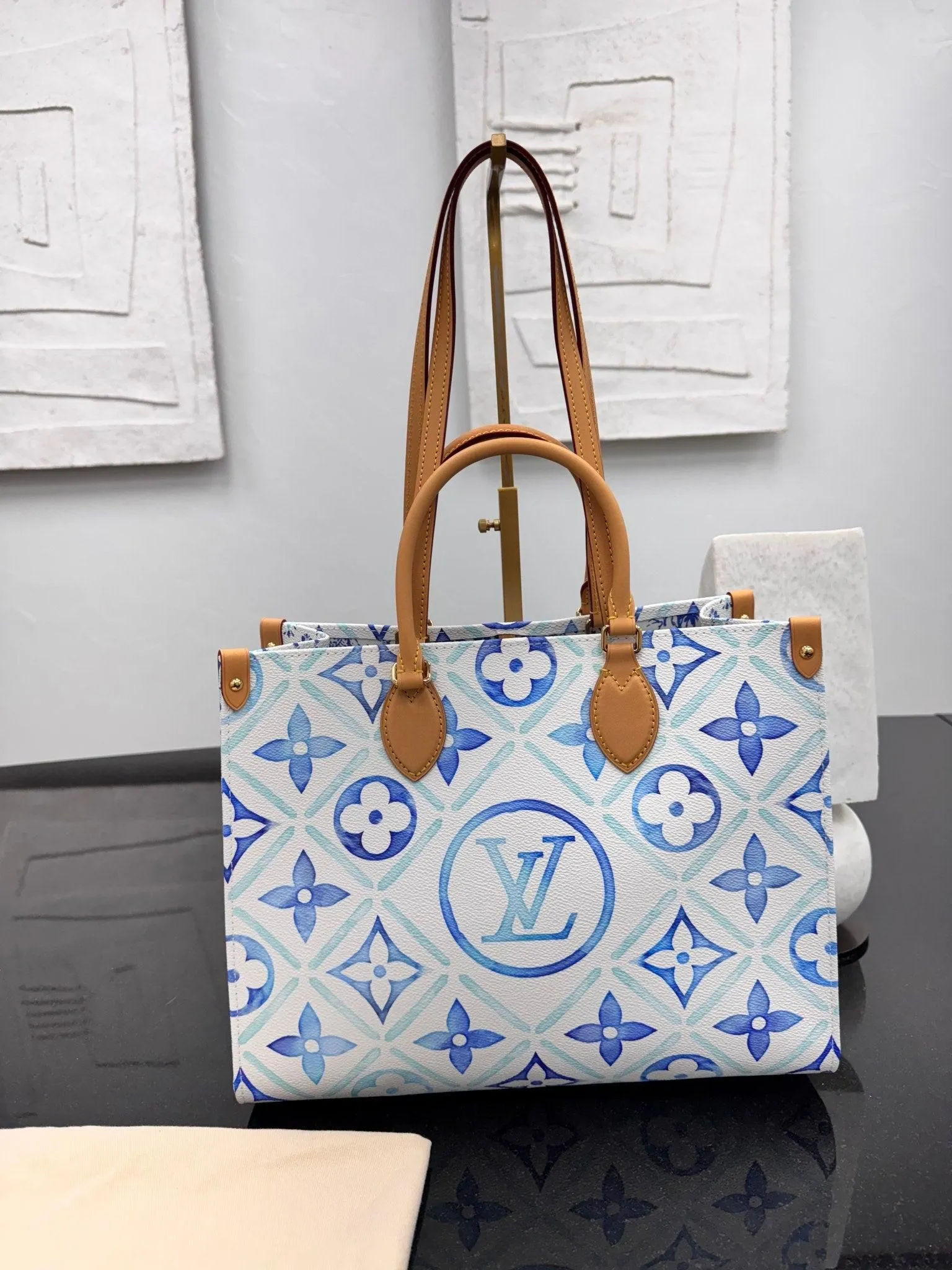Louis Vuitton Lagoon Blue Monogram Tiles By The Pool On The Go Tote Bag MM