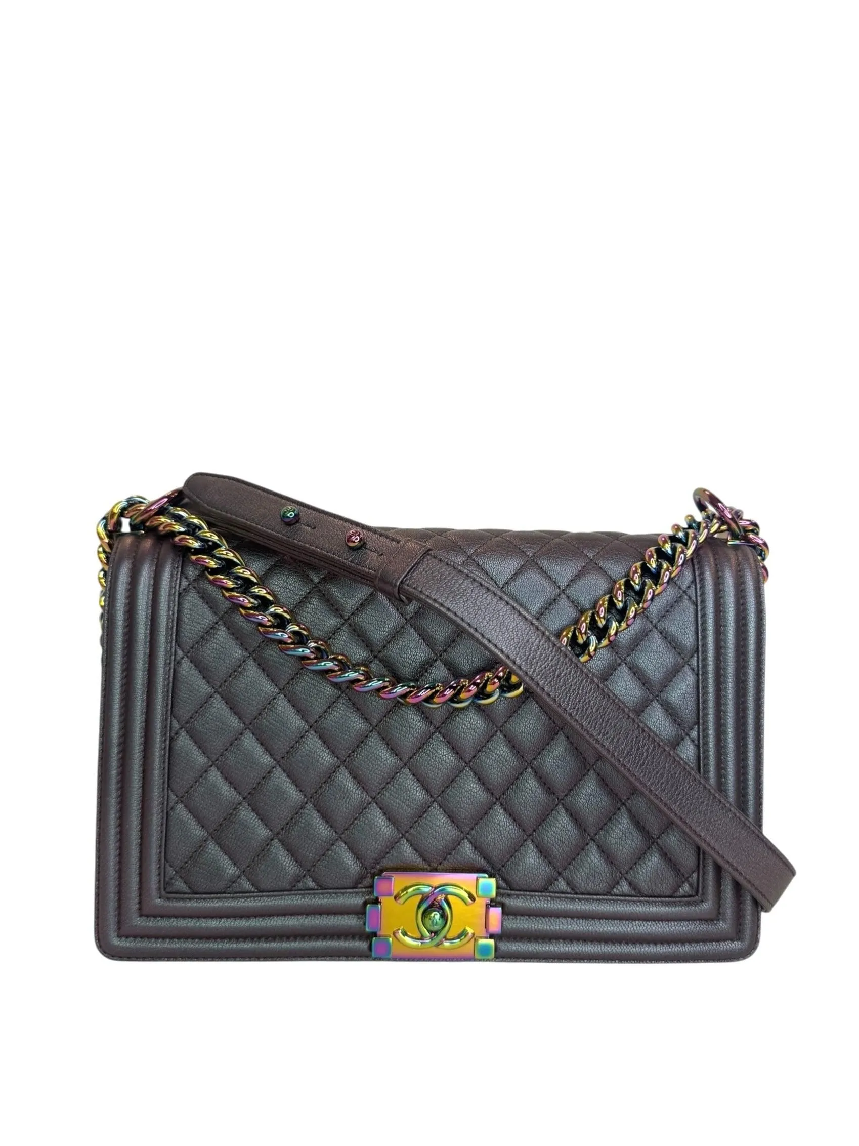 Chanel Purple Iridescent Goatskin Boy Bag Rainbow Hardware T8638