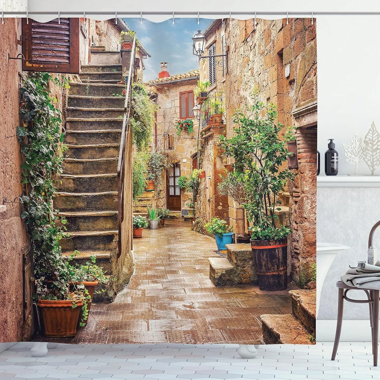 Italian Town City Street Shower Curtain