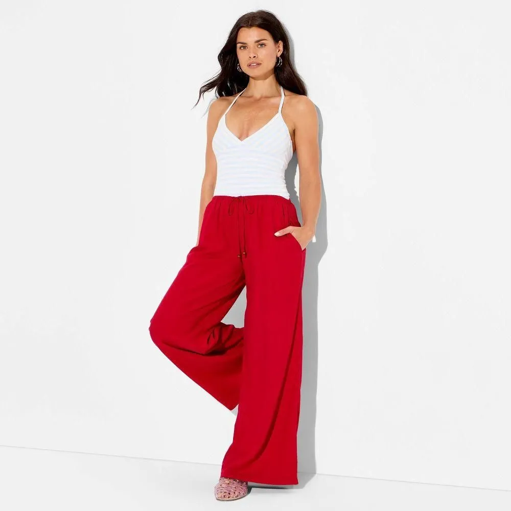 New without Tags - Women's Low-Rise Baggy Leg Linen Pull-On Pants - Wild Fable Red M