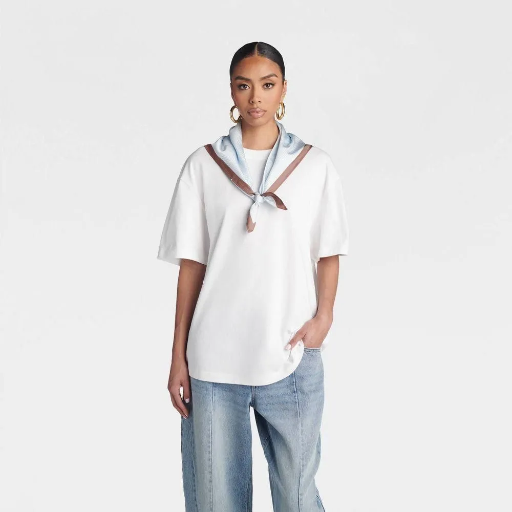 New without Tags - Size: S - KBB by KAHLANA Women's Oversized Short Sleeve 'The Scarf T-Shirt' - White
