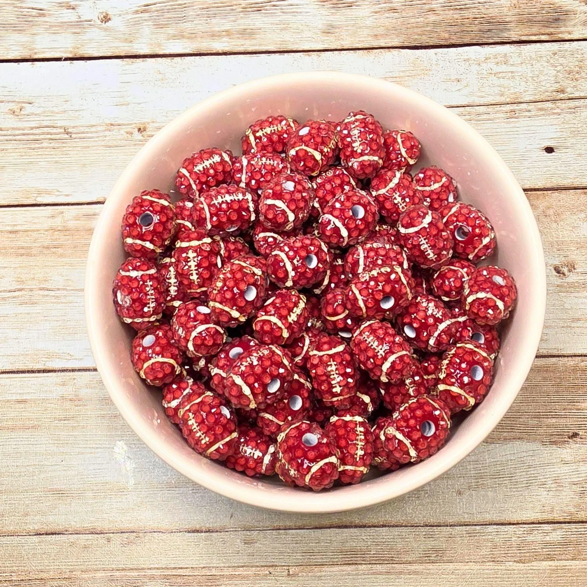Set of 10 Rhinestone Football Beads – Maroon Bling Sports Beads for Beaded Pens, Keychains, Badge Reels & Game Day Crafts