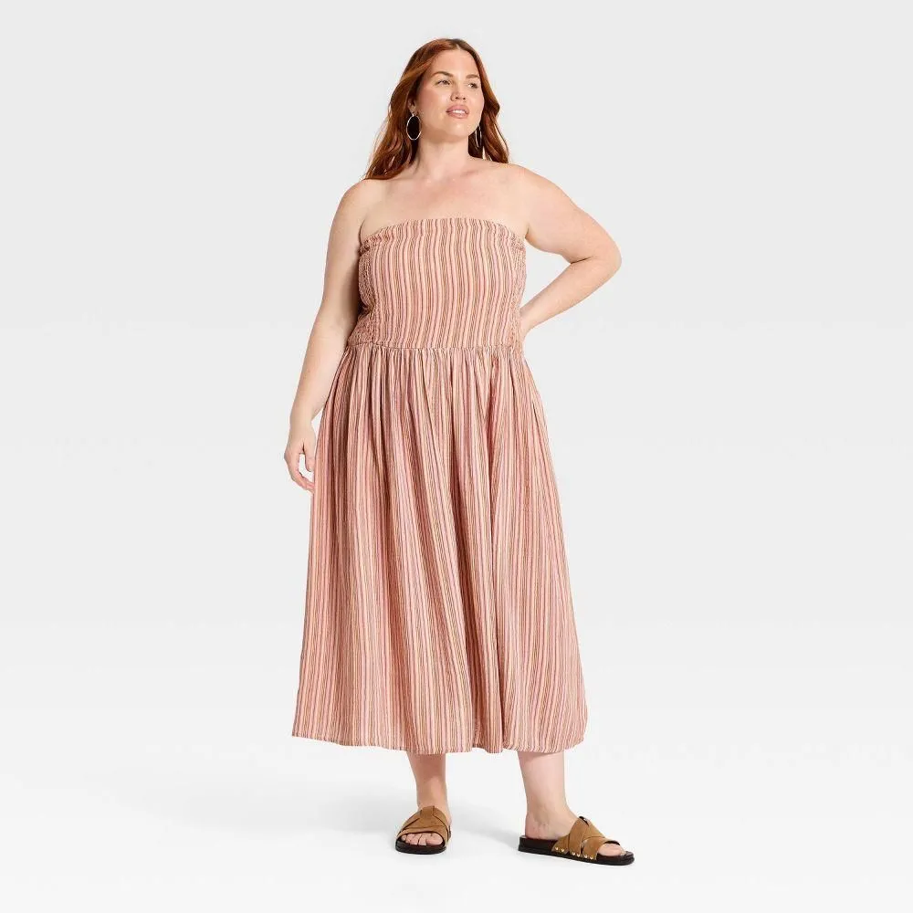 New without Tags - Women's Smocked Midi Striped Sundress - Universal Thread Pink 2X