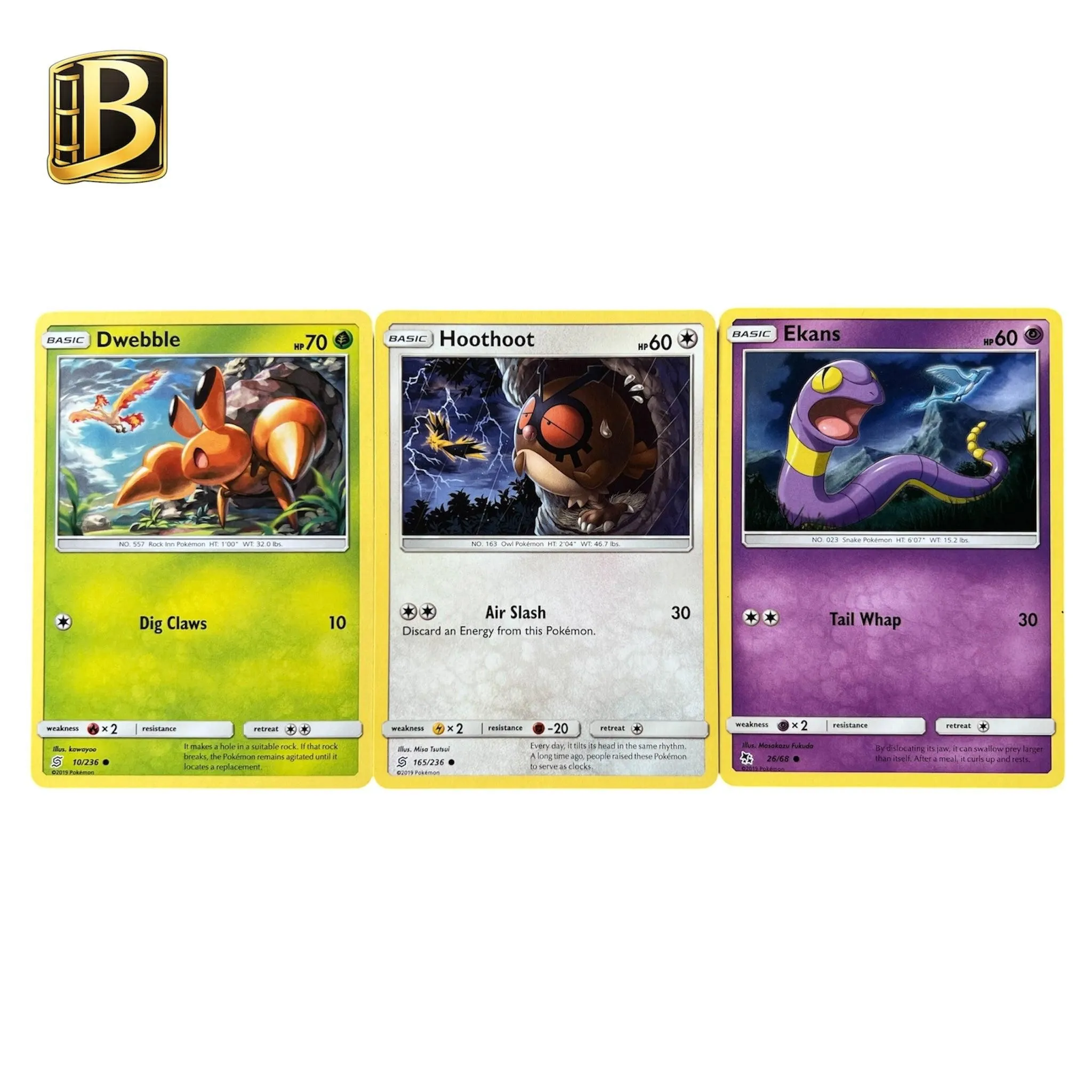 Pokémon Ekans, Hoothoot & Dwebble Artwok Trio