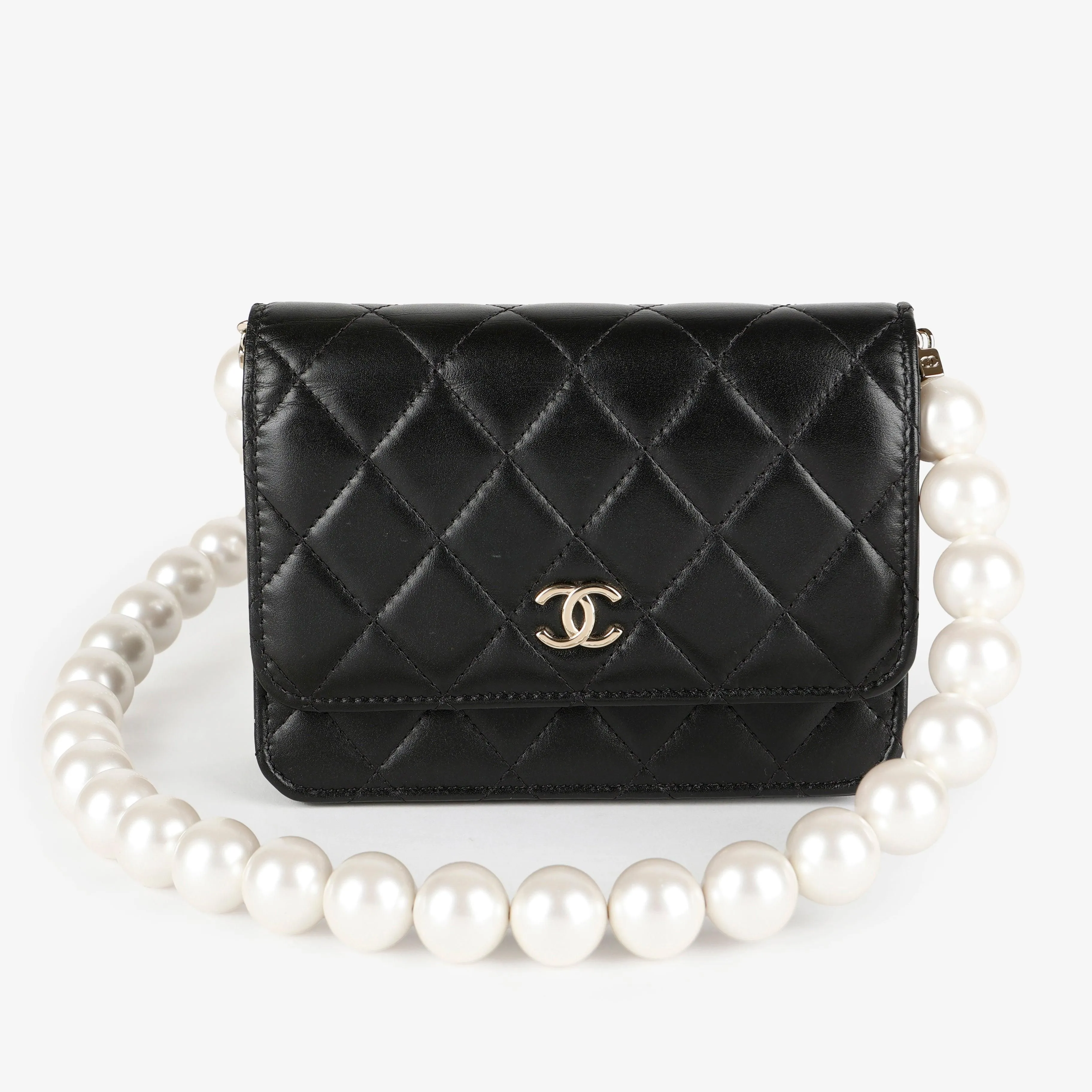 Pearl Wallet on Chain, Black Quilted Lambskin