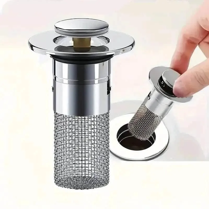 2-Pack: Pop-Up Bathroom Sink Stopper with Stainless Steel Drain Filter and Hair Catcher