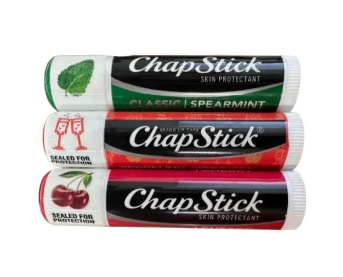 3 Pack Chapstick- Classic Spearmint, Sparkling Apple Cider, and Classic Cherry