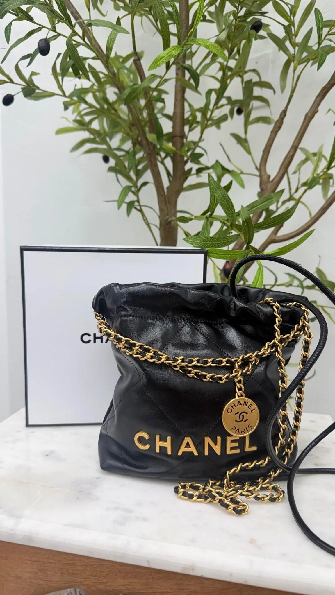 BRAND NEW - Chanel Black Calfskin Leather Mini 22 Crossbody Bag