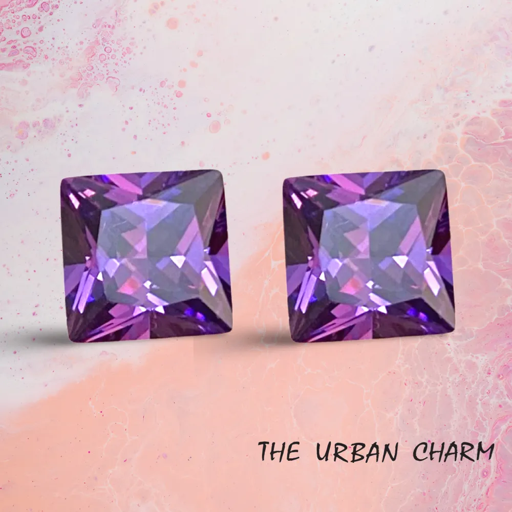 10mm Princess Amethyst Cubic Zirconia AAAAA quality Lab-grown Loose Gemstones : Set of 2