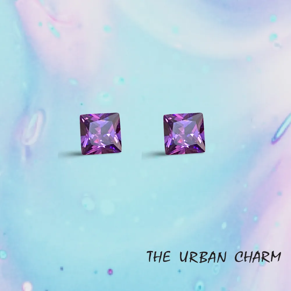 6mm Princess Cut Amethyst Cubic Zirconia AAAAA quality Lab-grown Studs - 24k Dip