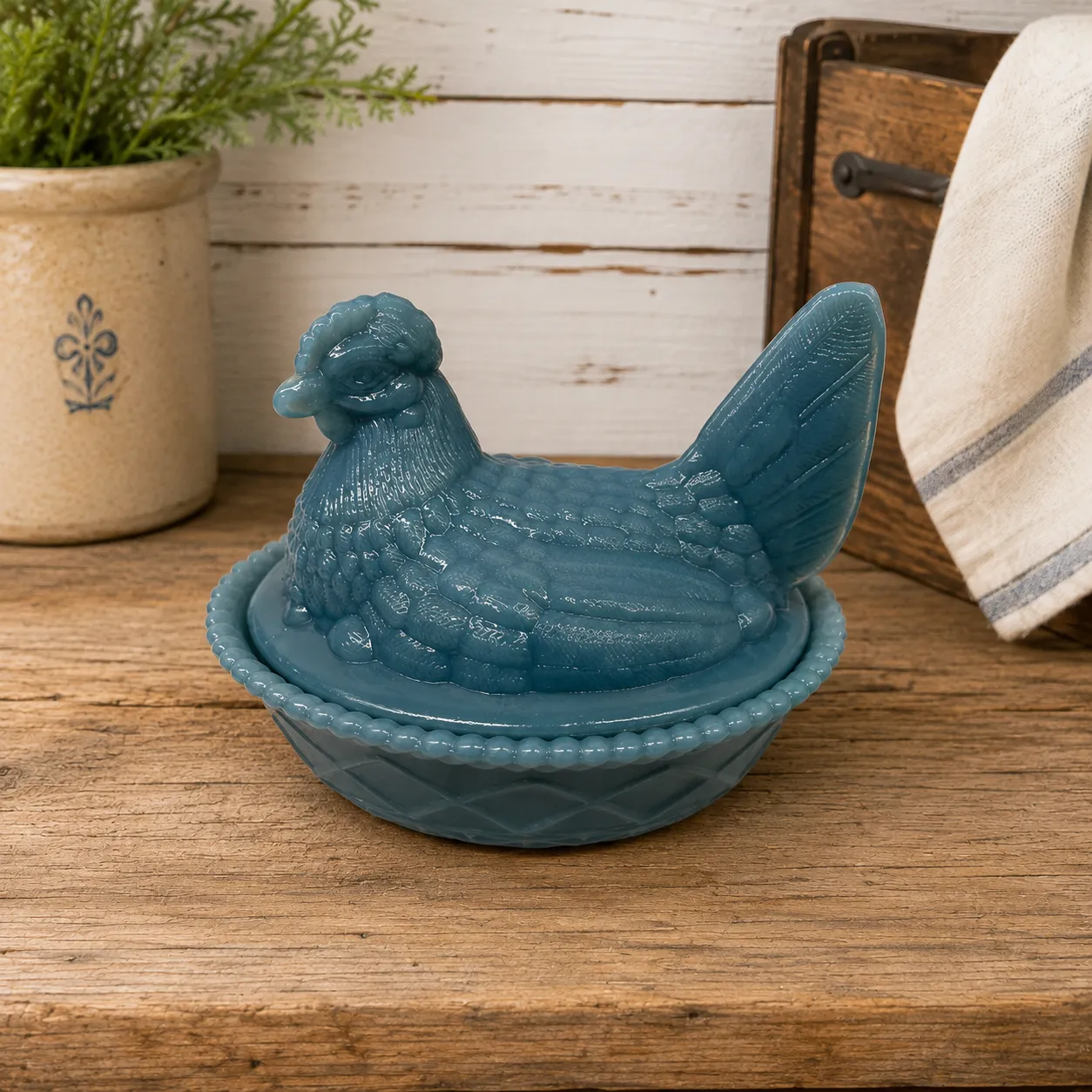 Georgia Blue Glass Hen on Nest