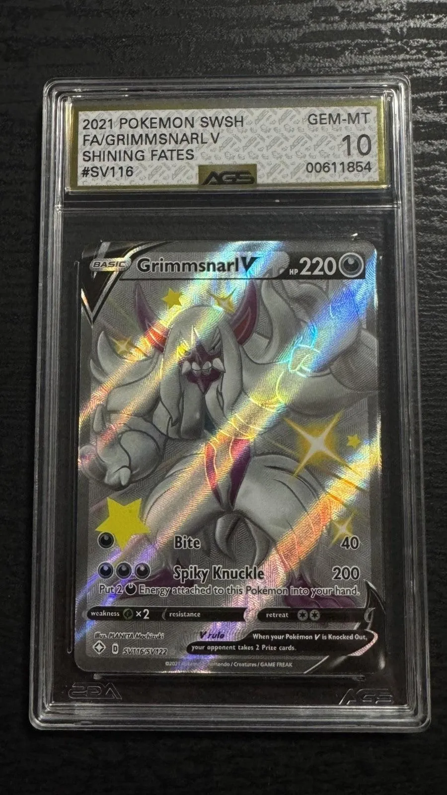 2021 Pokemon Shining Fates Full Art Grimmsnarl V #SV116 AGS 10 Gem Mint
