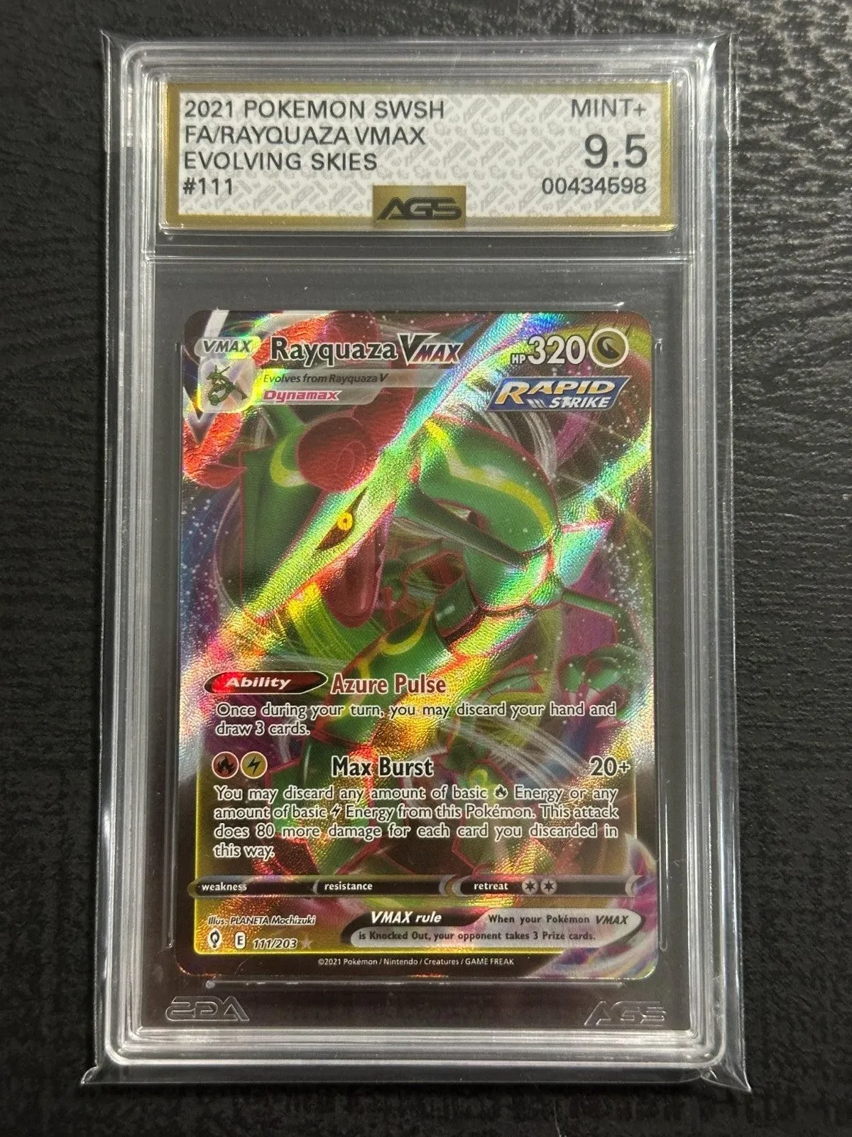 2021 Pokemon SWSH Evolving Skies Rayquaza VMAX #111 AGS 9.5 MINT+