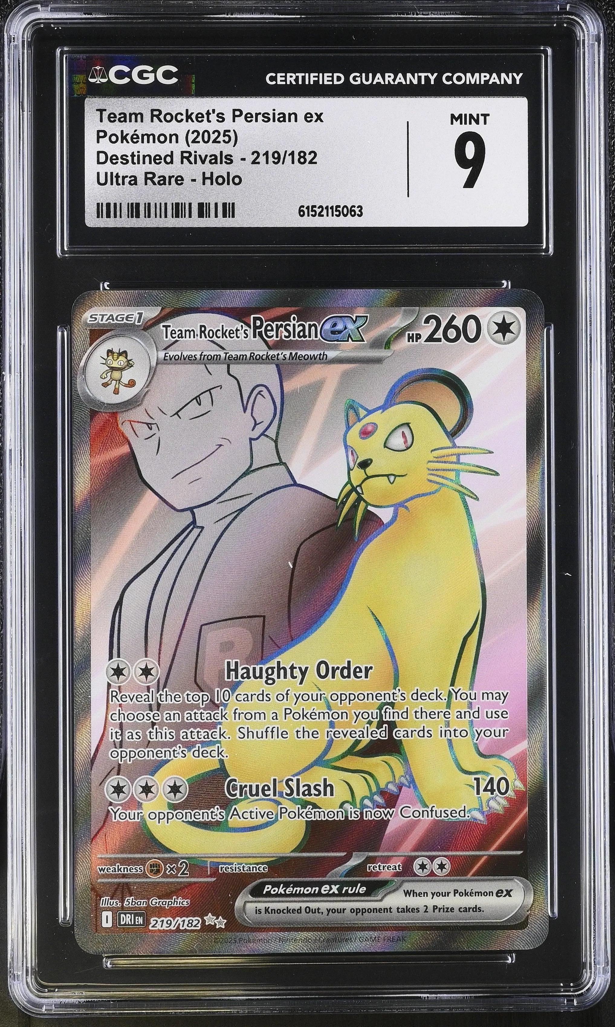 Team Rocket's Persian ex #219/182 Destined Rivals CGC Mint 9 Pokemon