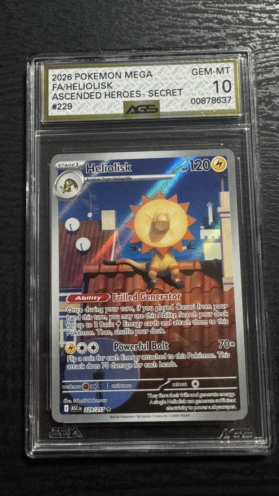 2026 Pokemon Ascended Heroes Illustration Rare Heliolisk #229 AGS 10 Gem Mint