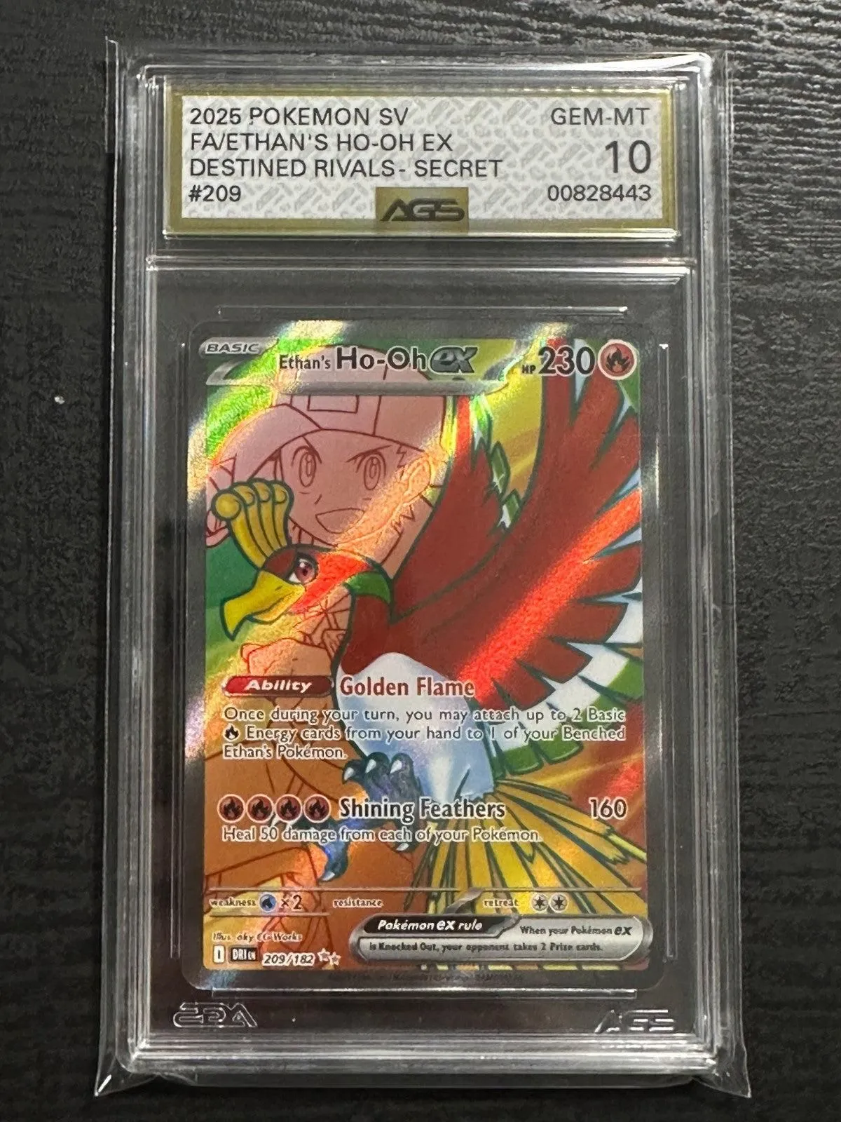 2025 Pokemon Destined Rivals Ethan's Ho-Oh EX #209 AGS 10 Gem Mint