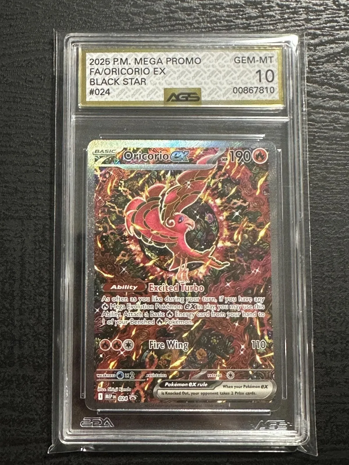 2025 Pokemon Mega Black Star Promo Oricorio EX #24 AGS 10 Gem Mint