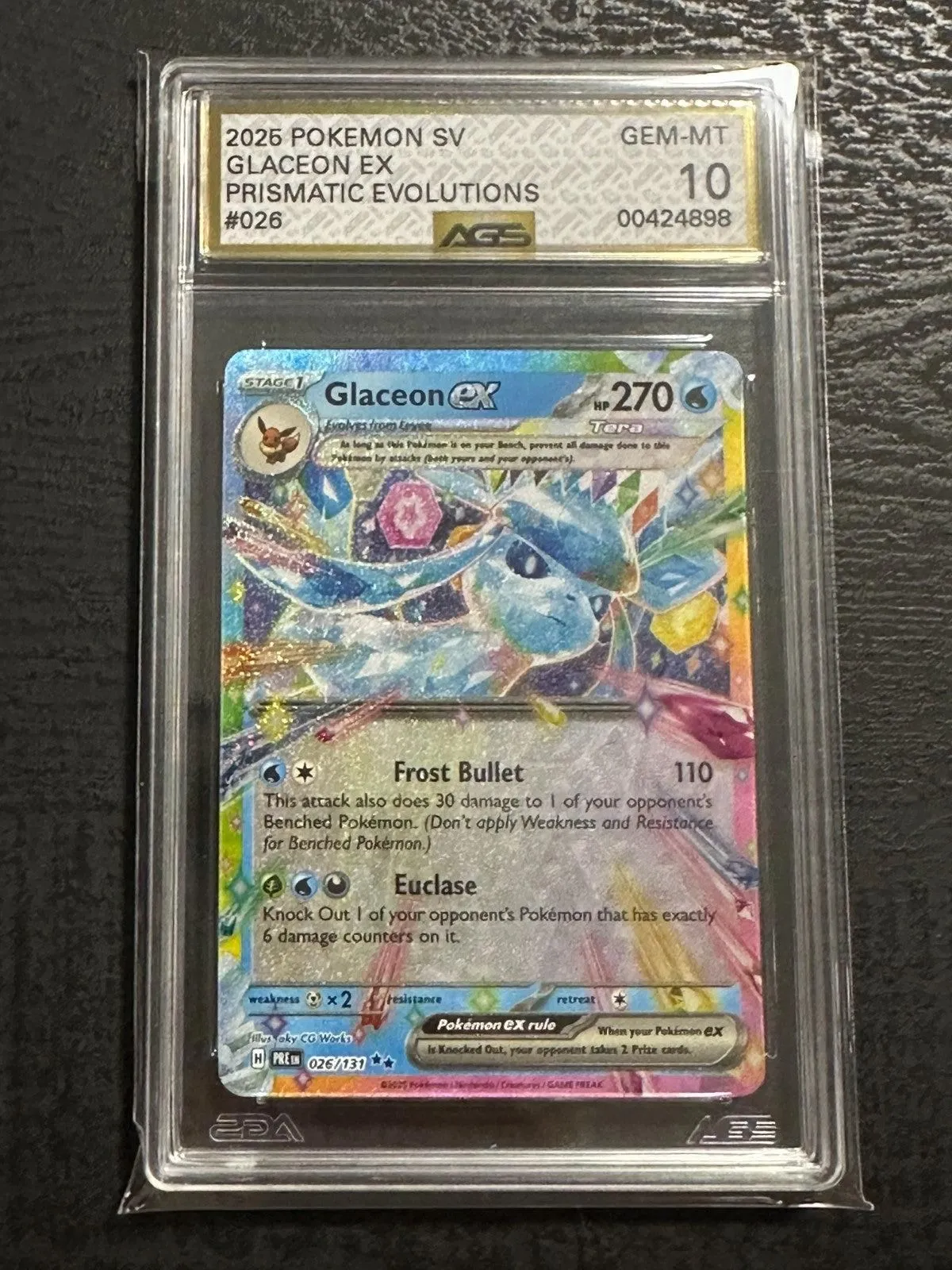 2025 Pokemon S&V Prismatic Evolutions Glaceon EX #26 AGS 10 Gem Mint