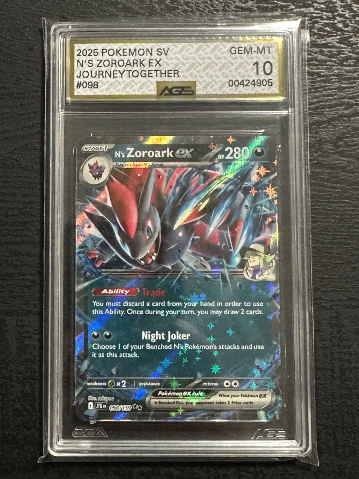 2025 Pokemon S&V Journey Together N's Zoroark EX #98 AGS 10 Gem Mint
