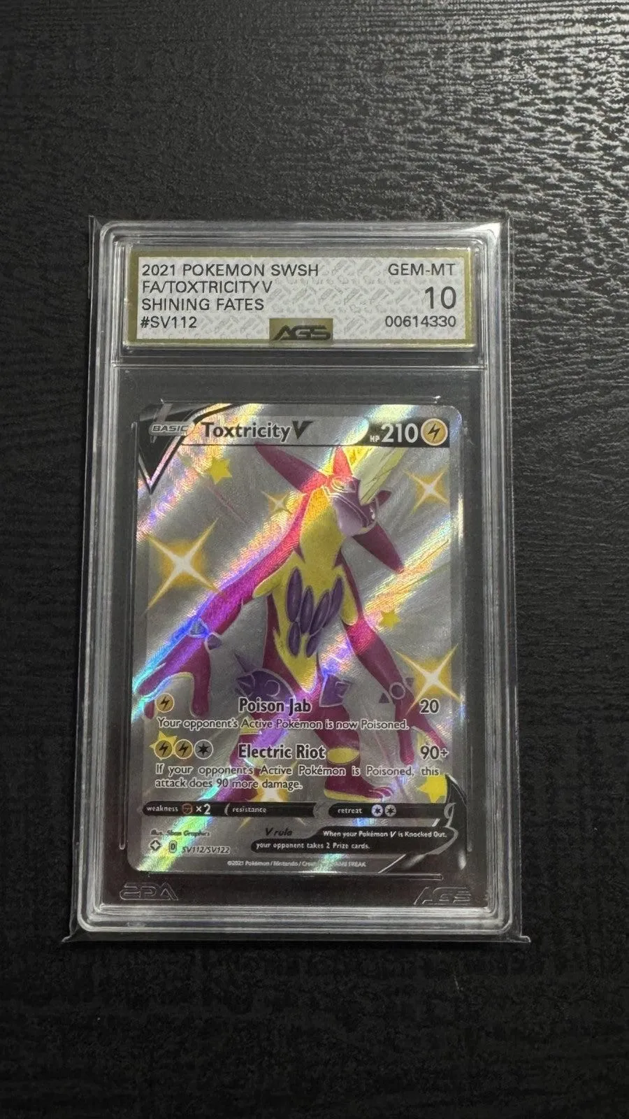 2021 Pokemon Shining Fates Shiny Holo Rare Toxtricity V #SV112 AGS 10 Gem Mint