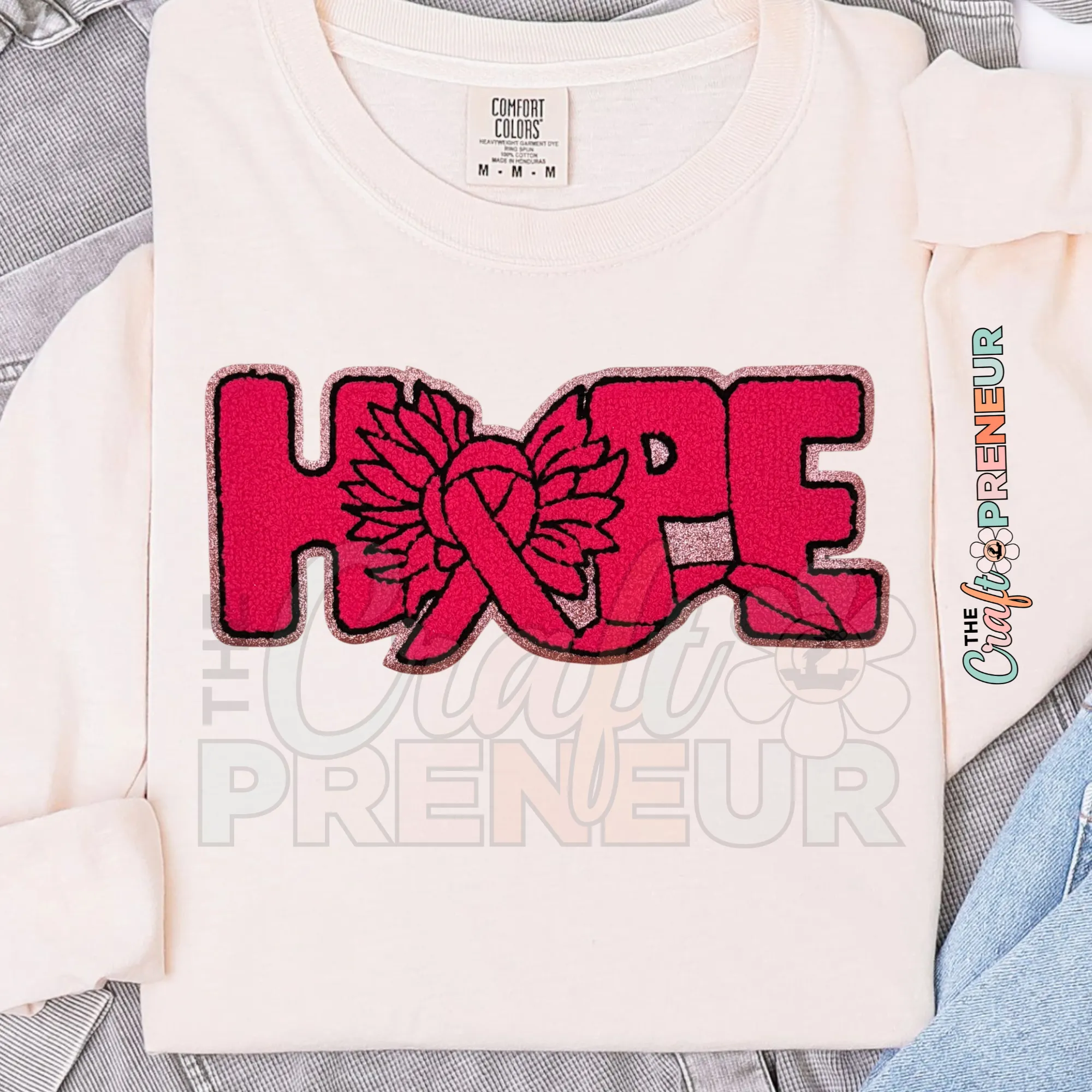PATCH066 - Breast Cancer Awareness HOPE Chenille Iron on Patch