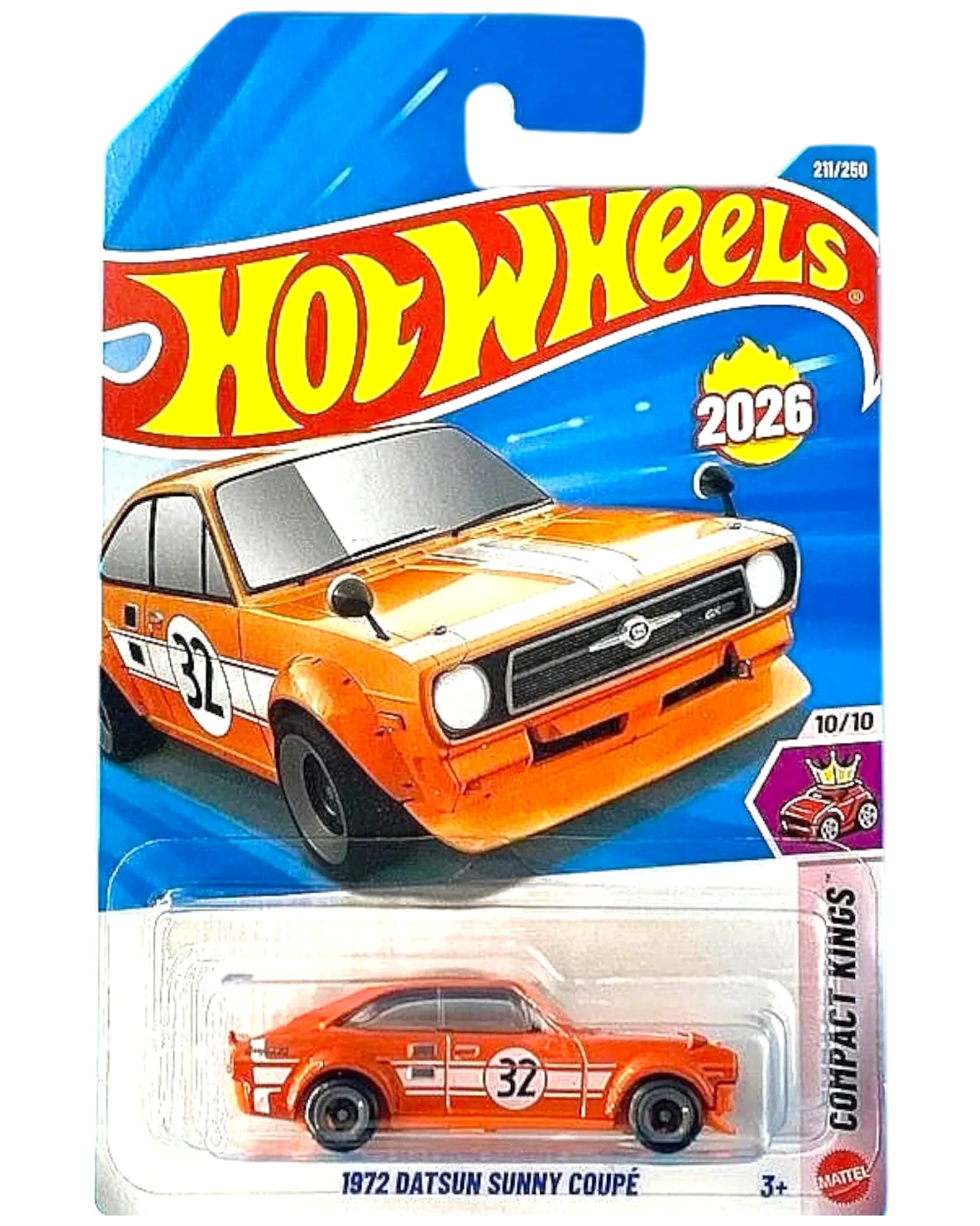 Hot Wheels 1972 Datsun Sunny Coupe Orange 1:64 Die-Cast Compact Kings #211/250
