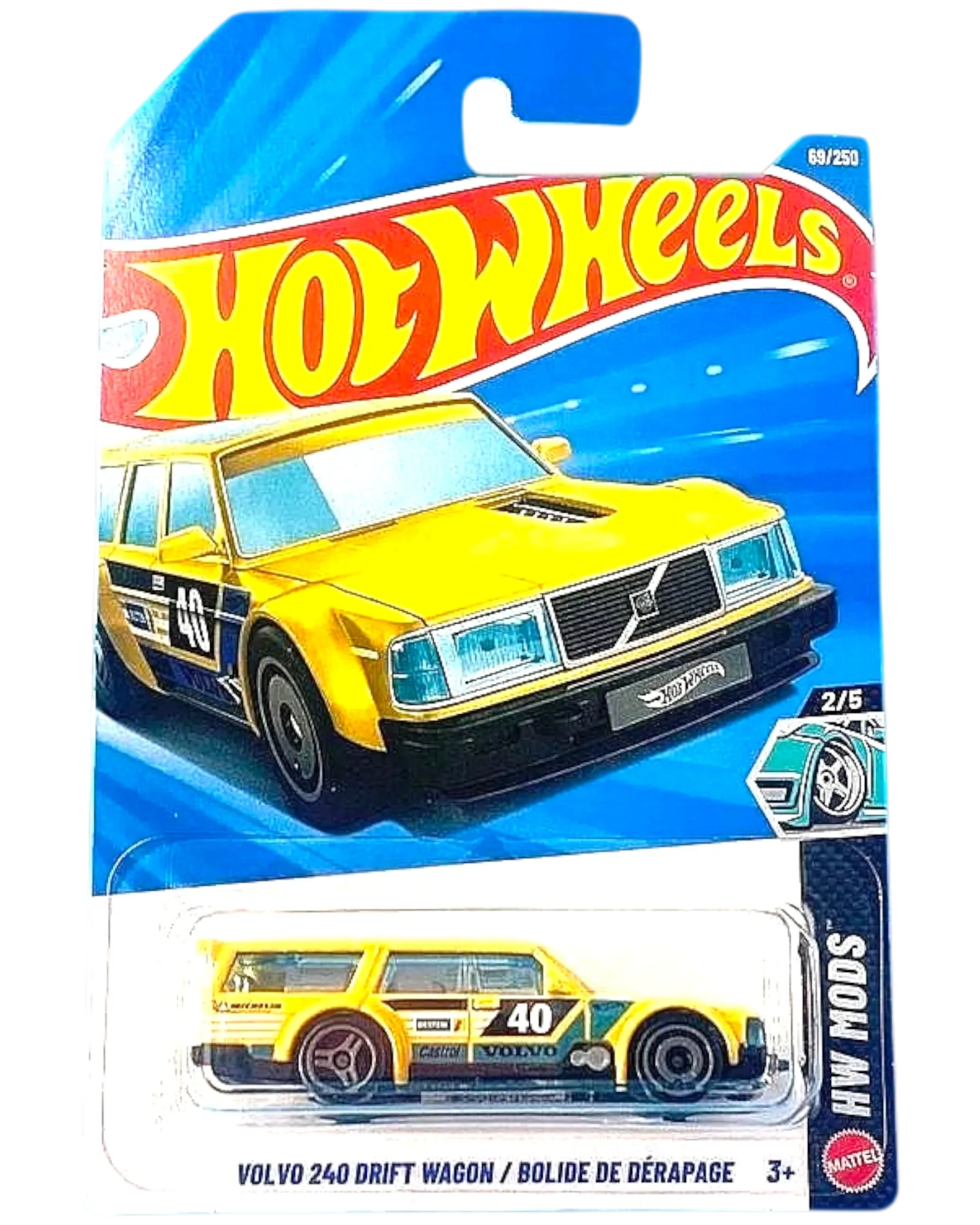 Hot Wheels Volvo 240 Drift Wagon Yellow 1:64 Die-Cast HW Mods #69/250