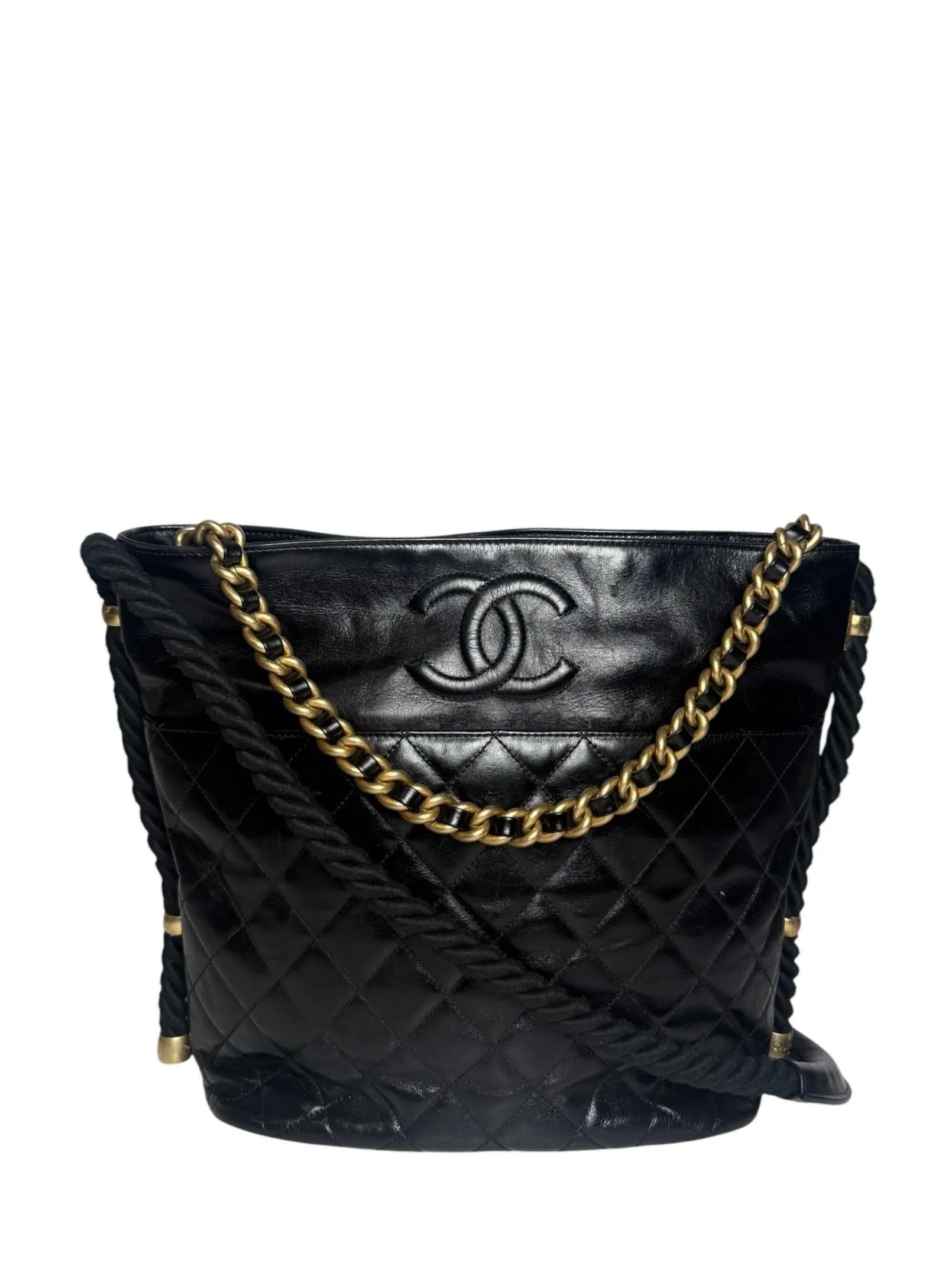 Chanel Black Crumpled Calfskin En Vogue Rope Tote T1123