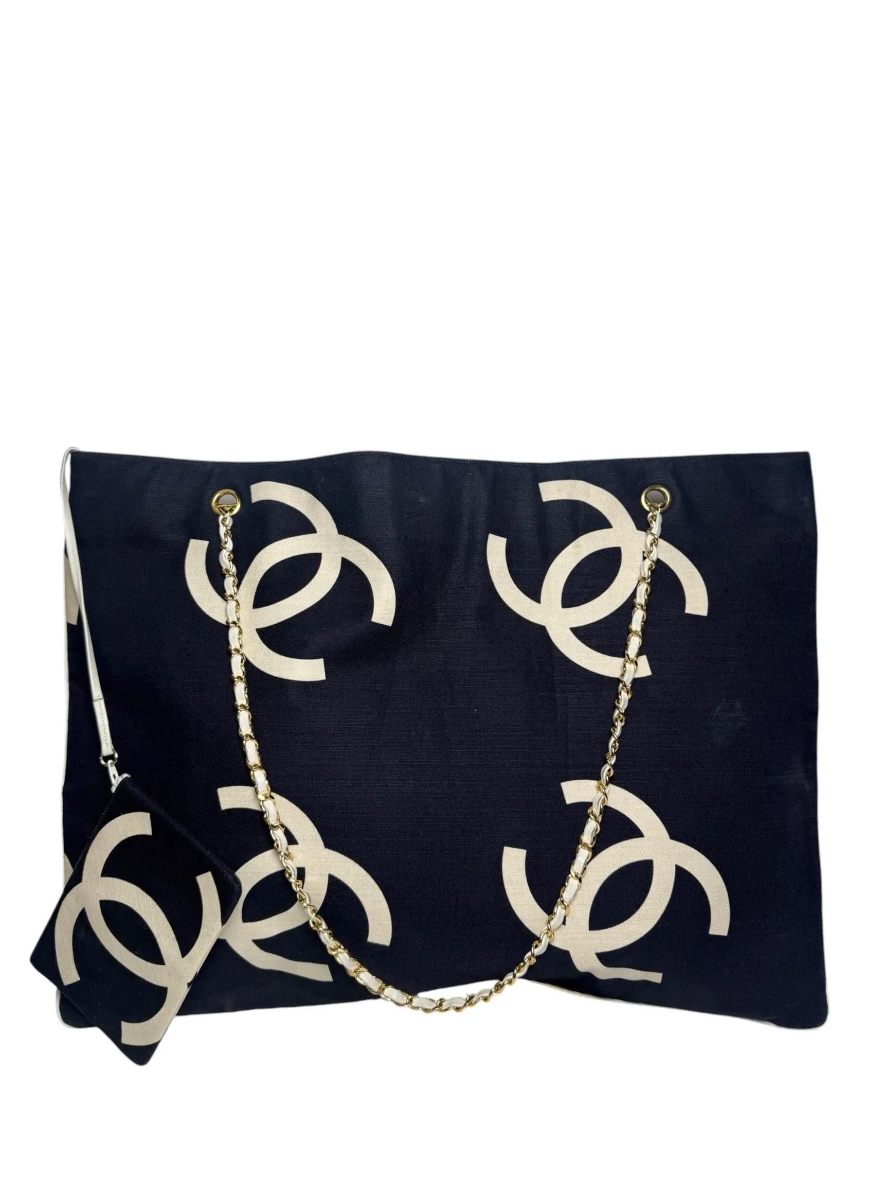 Chanel Large Vintage Navy and White Tote T7187