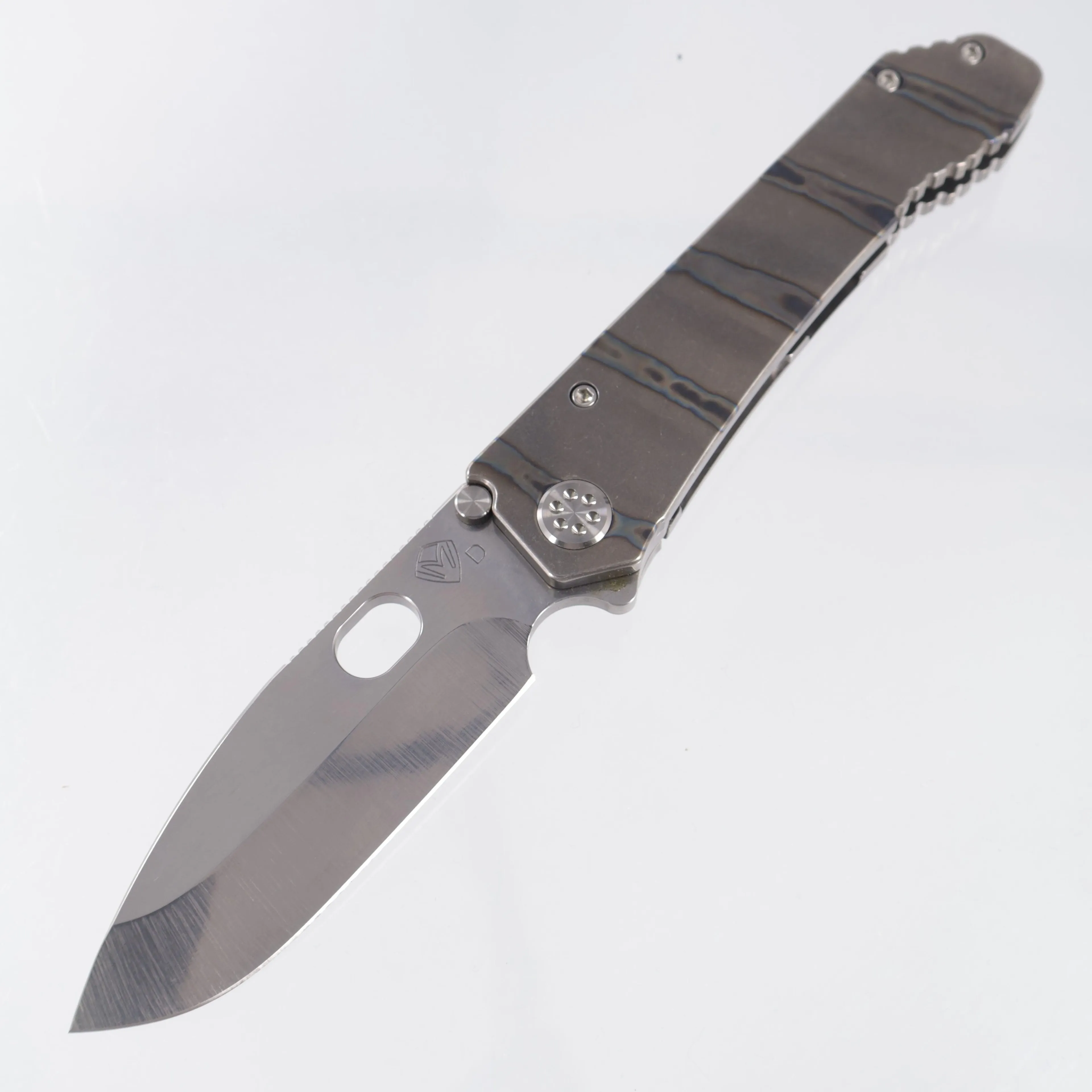 Medford 187DP - TIger Stripe Flamed Titanium Front Scale w/ Tumbled Titanium Lockside & Flamed Titanium Clip - Tumbled CPM-D2 - MK002DTQ-03TM-TSCF-Q4