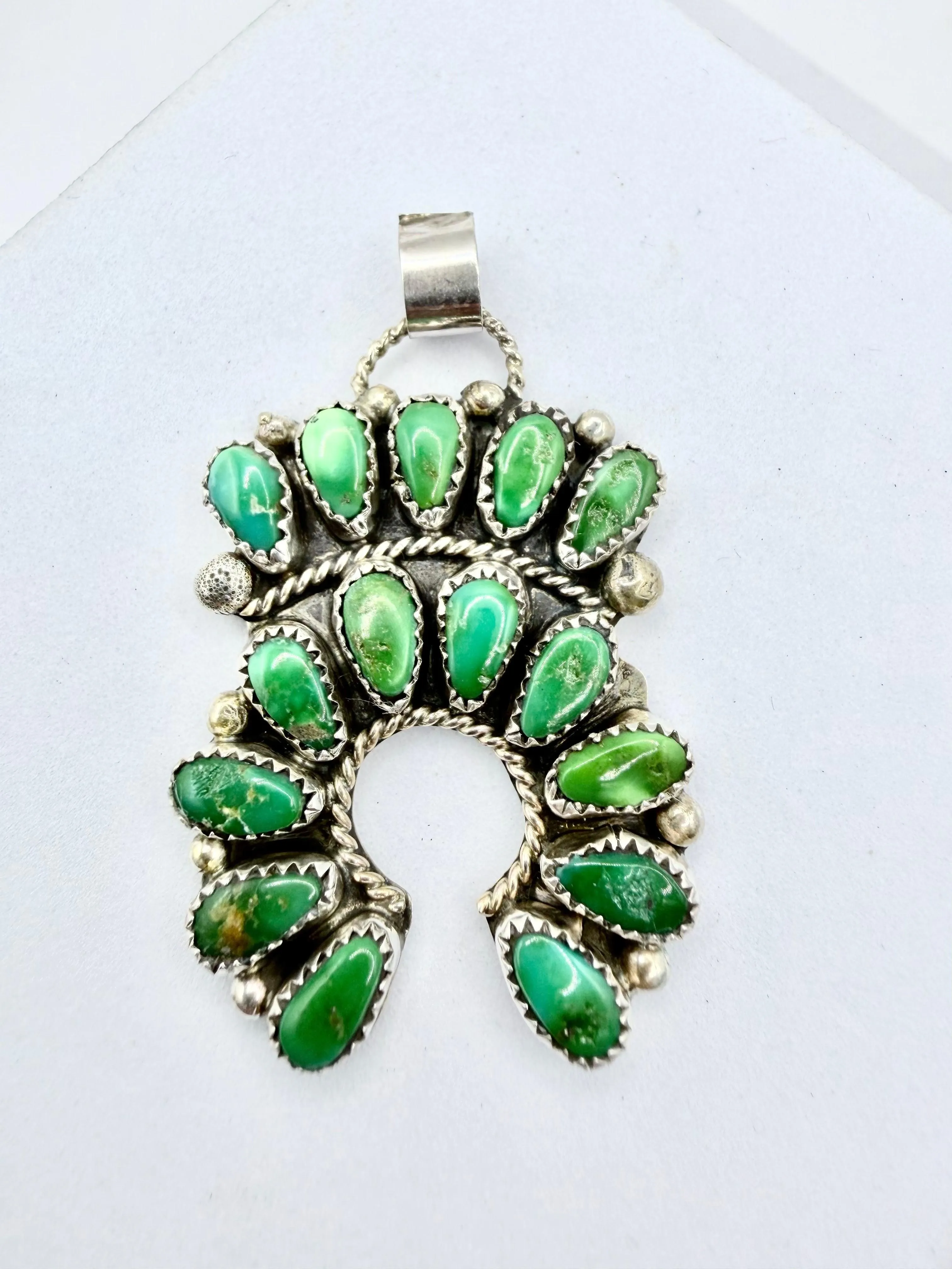 JUSTINA WILSON NATIVE HANDMADE PIXIE TURQUOISE NAJA PENDANT 2" (PN 7)