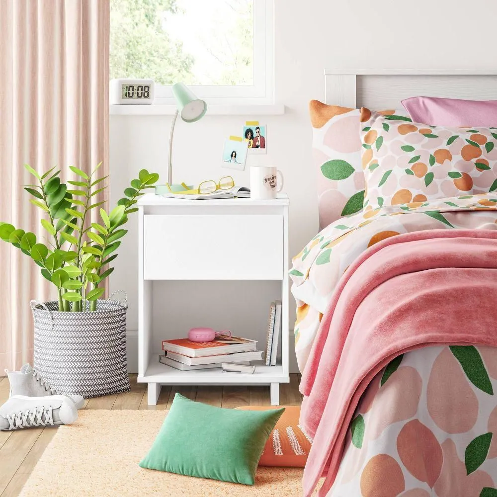 New without box - Modern Dorm Nightstand White - Room Essentials: Open Shelf Storage