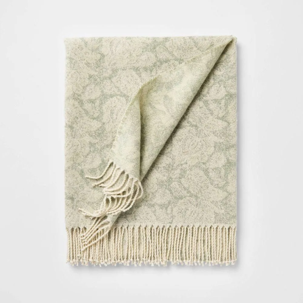 New without box - Block Print Jacquard Throw Blanket Green - Threshold designed with Studio McGee