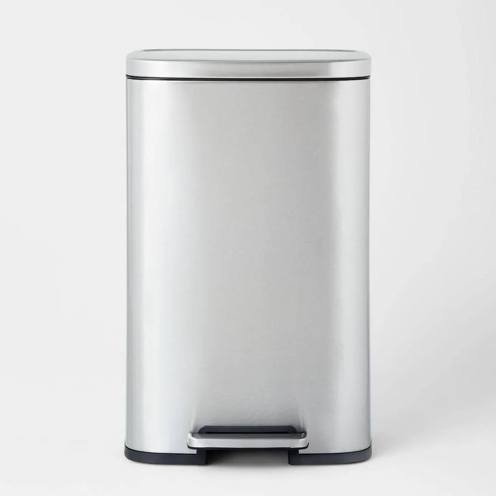 New without box - 45L Rectangular Step Trash Can Silver - Brightroom: Stainless Steel Quiet Pedal