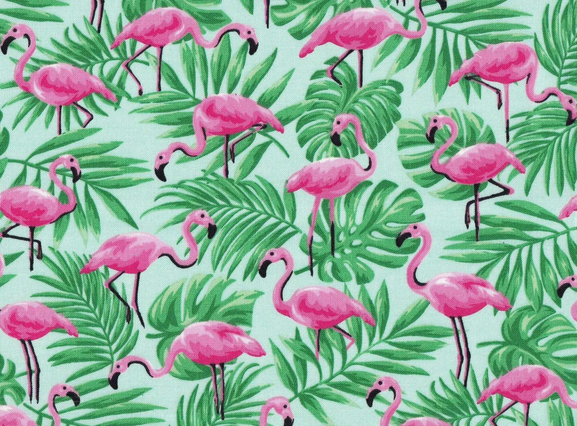 Flamingos on Palm Leaves 1/2 Yard Increments