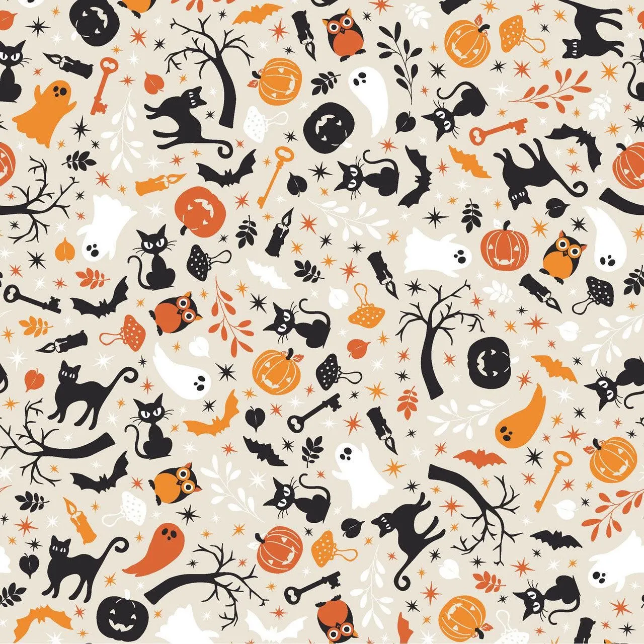 Pumpkins and Potions Tossed Cream- Sold by the 1/2 Yard