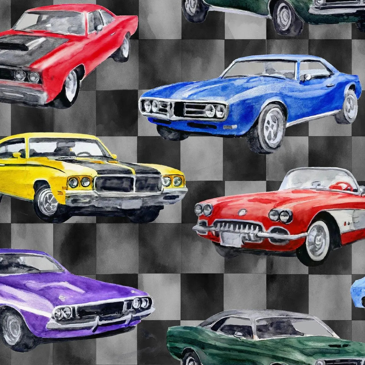 Road Runners / Hot Rods  - Sold by the 1/2 Yard