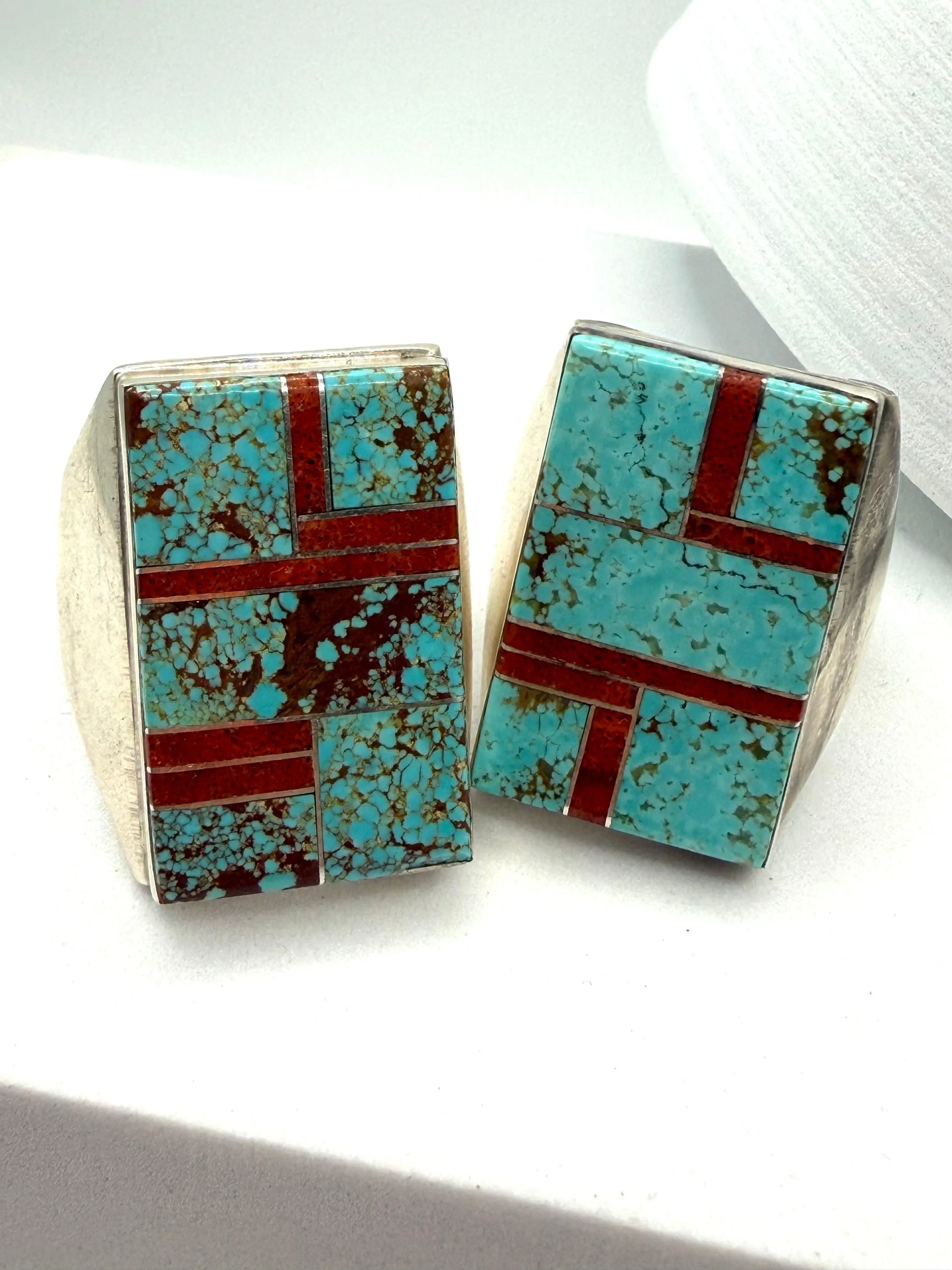 WILBERT GREY NATIVE HANDMADE MINE 8 & CORAL STATEMENT RING SIZE 13 (PN 23)