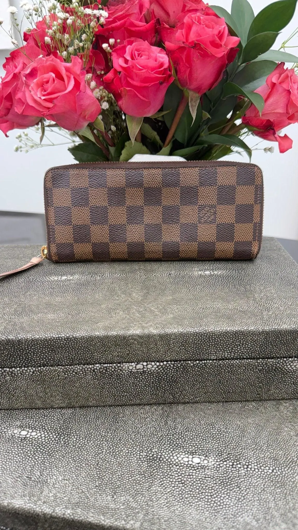 Louis Vuitton Damier Ebene & Pink Clemence Wallet